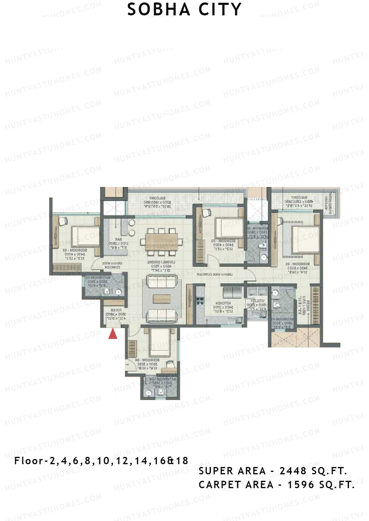 Sobha City Tower D3 Unit 2 (Type F6) Floor Plan