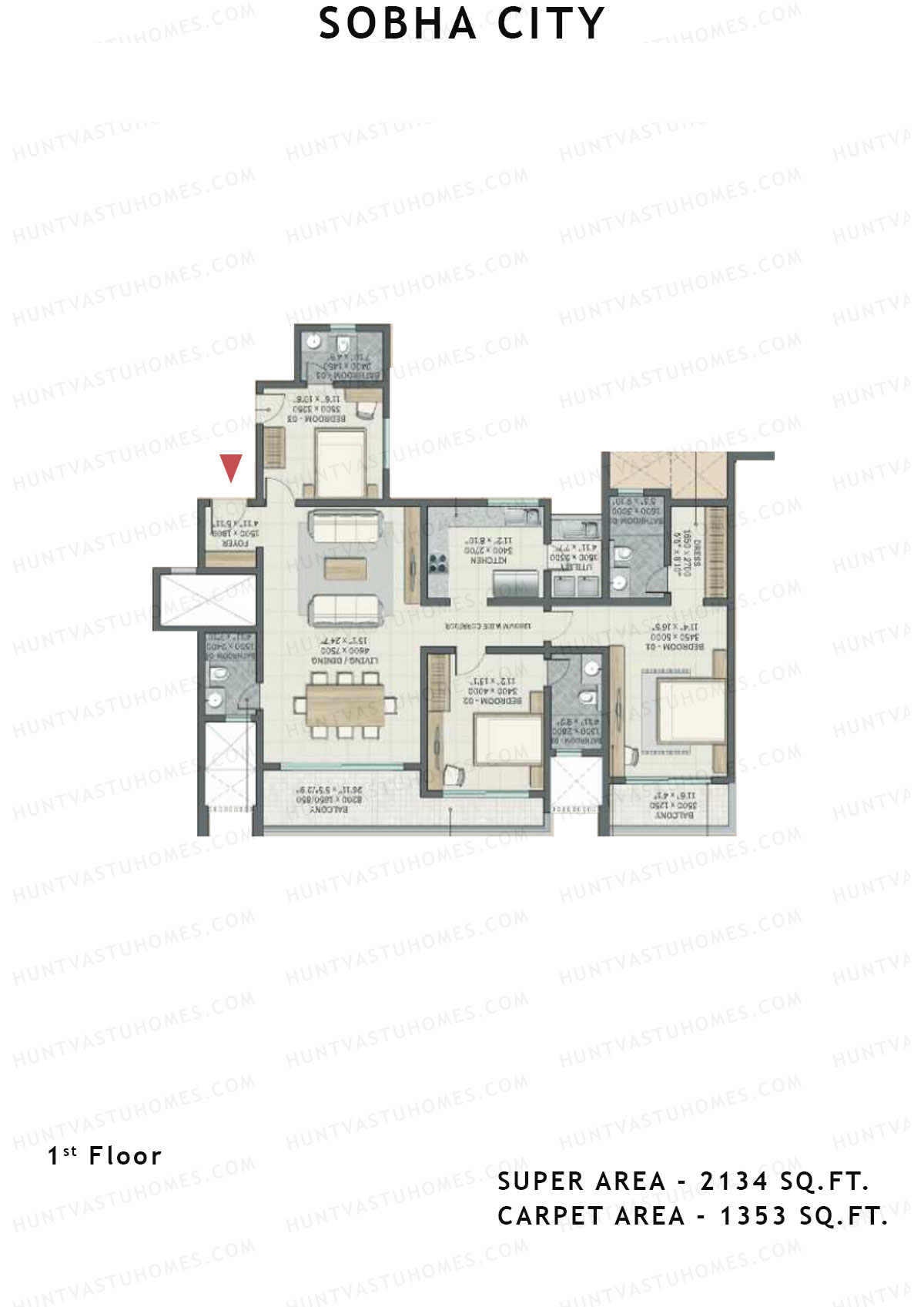 Sobha City Tower D3 Unit 3 (Type F11) Floor Plan
