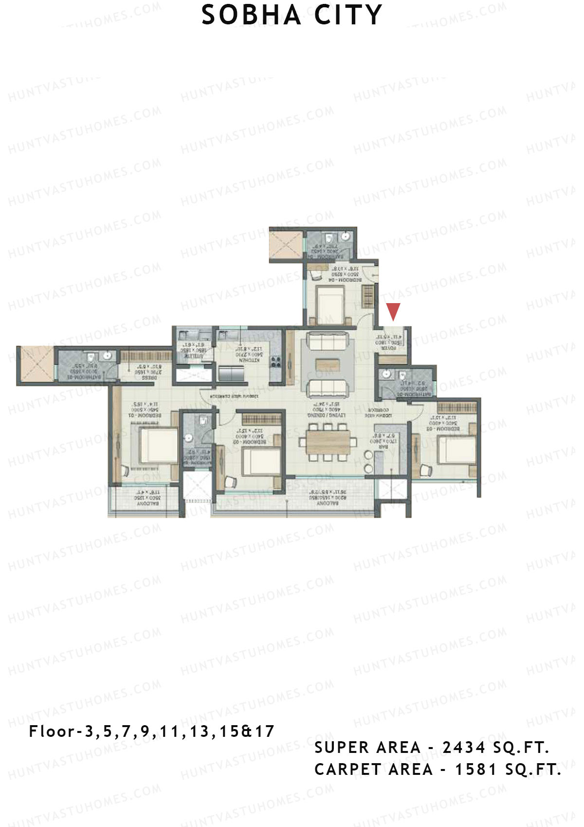 Sobha City Tower D3 Unit 4 (Type F3) Floor Plan