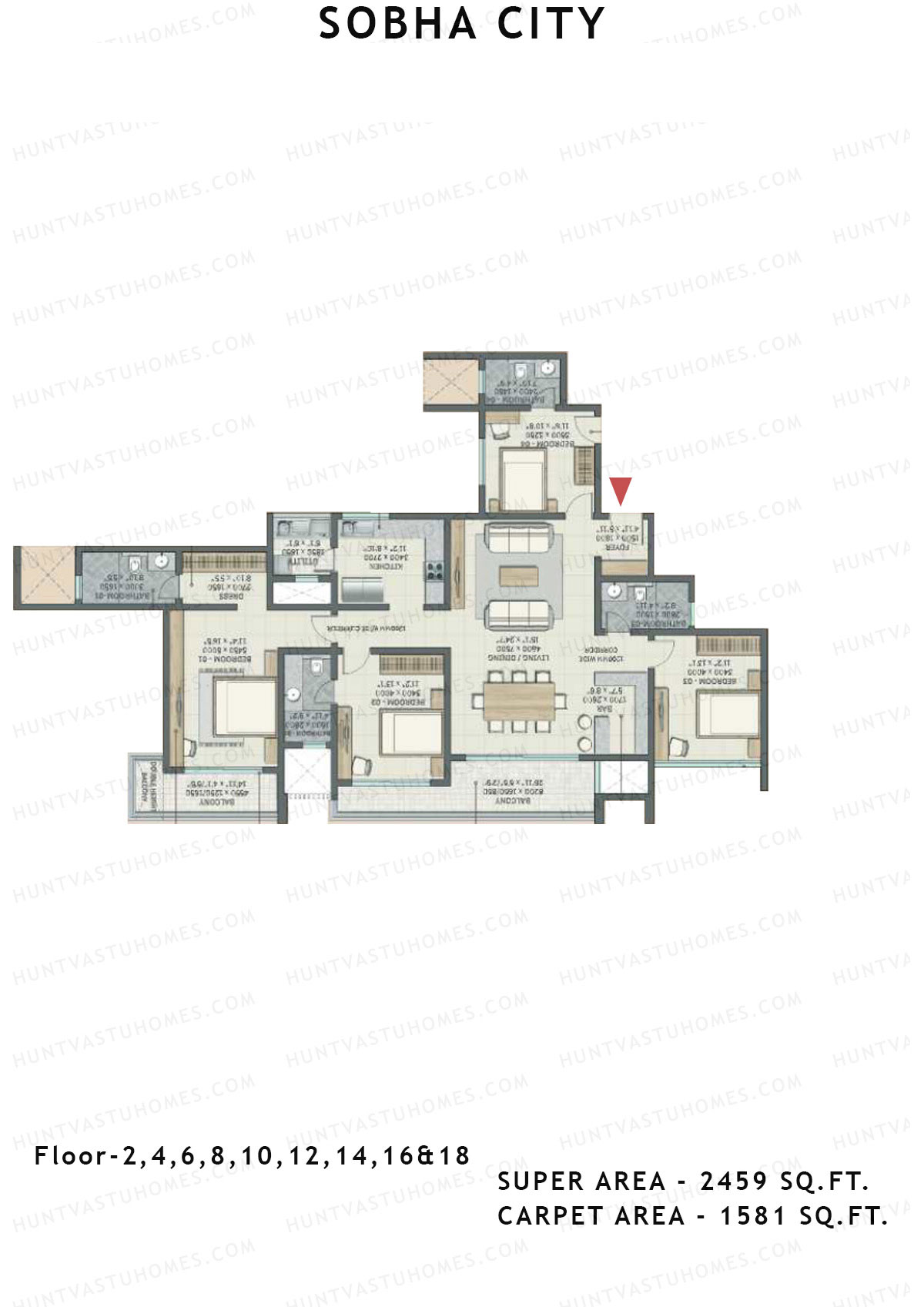 Sobha City Tower D3 Unit 4 (Type F4) Floor Plan