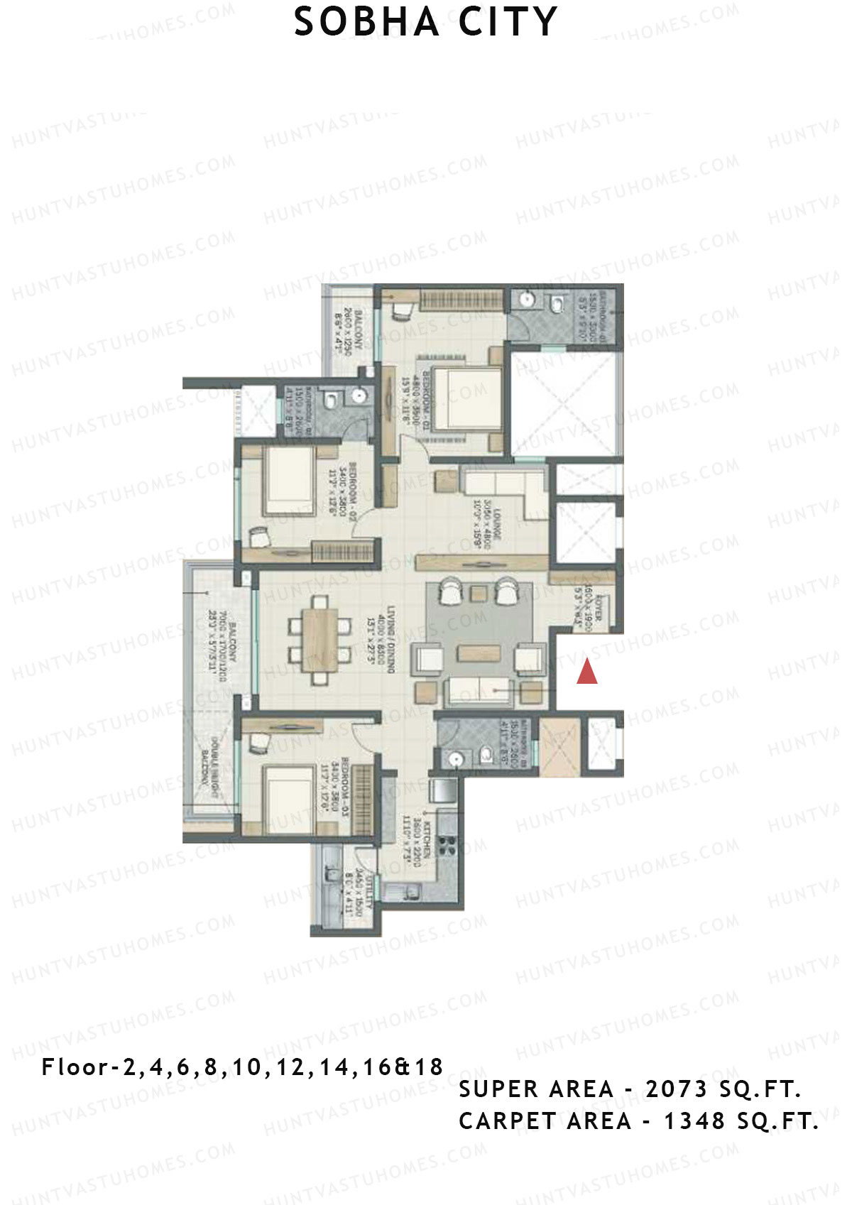 Sobha City Tower Z2 Unit 1 (Type G2) Floor Plan
