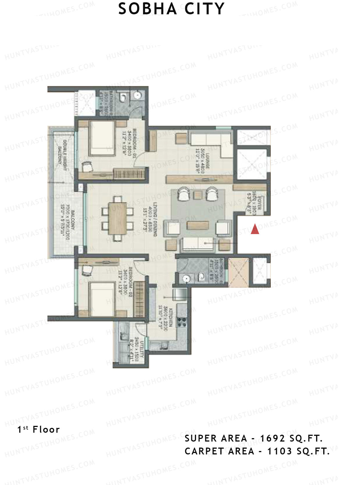 Sobha City Tower Z2 Unit 1 (Type G3) Floor Plan