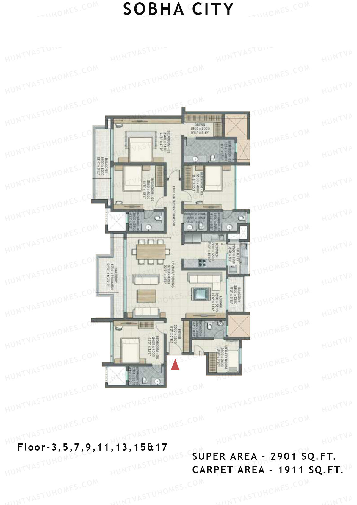 Sobha City Tower Z2 Unit 2 (Type H1) Floor Plan