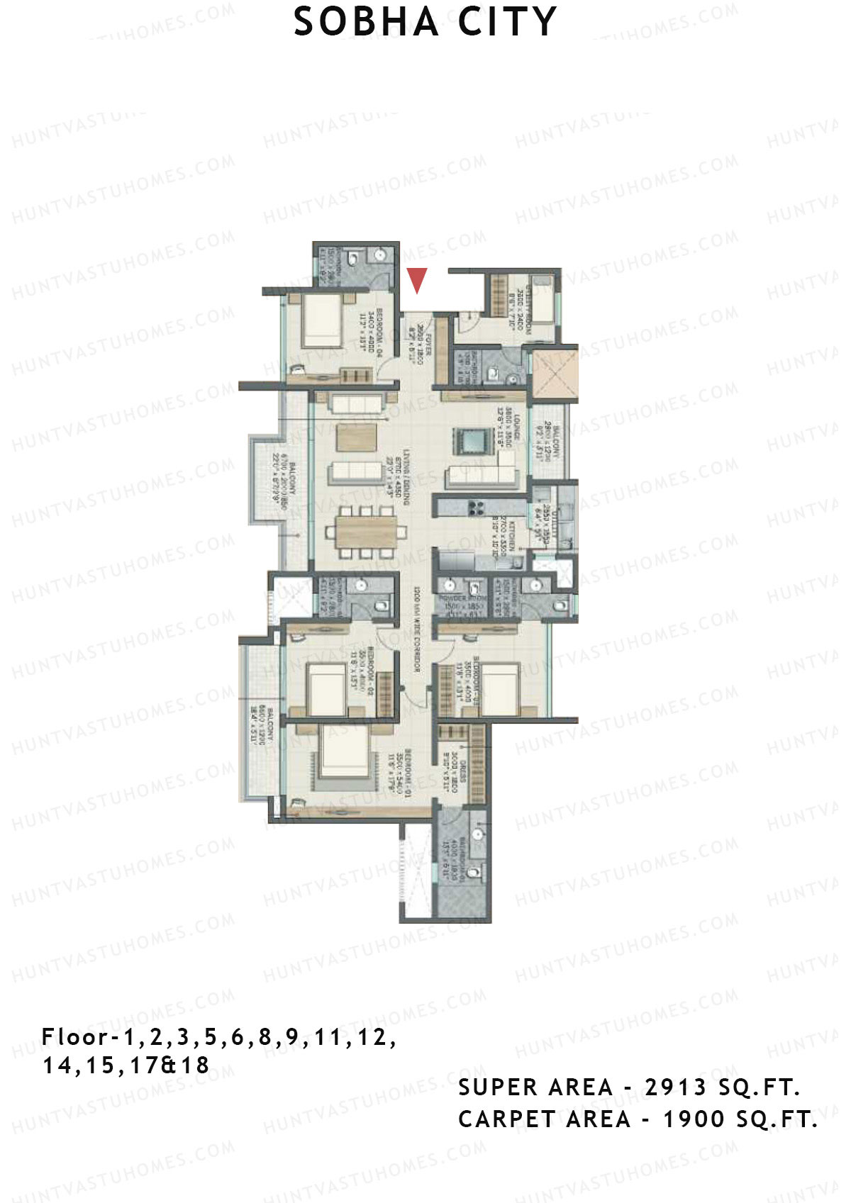 Sobha City Tower Z2 Unit 3 (Type H2) Floor Plan