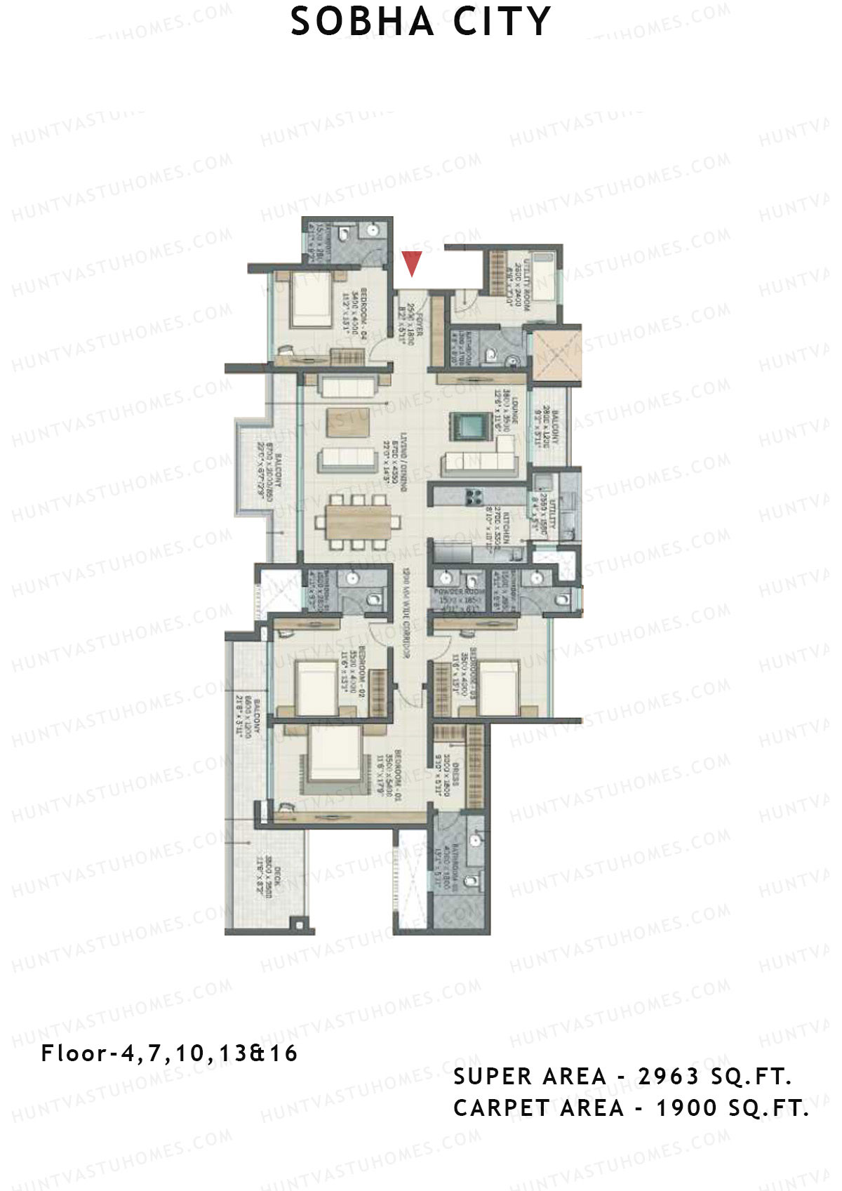 Sobha City Tower Z2 Unit 3 (Type H3) Floor Plan