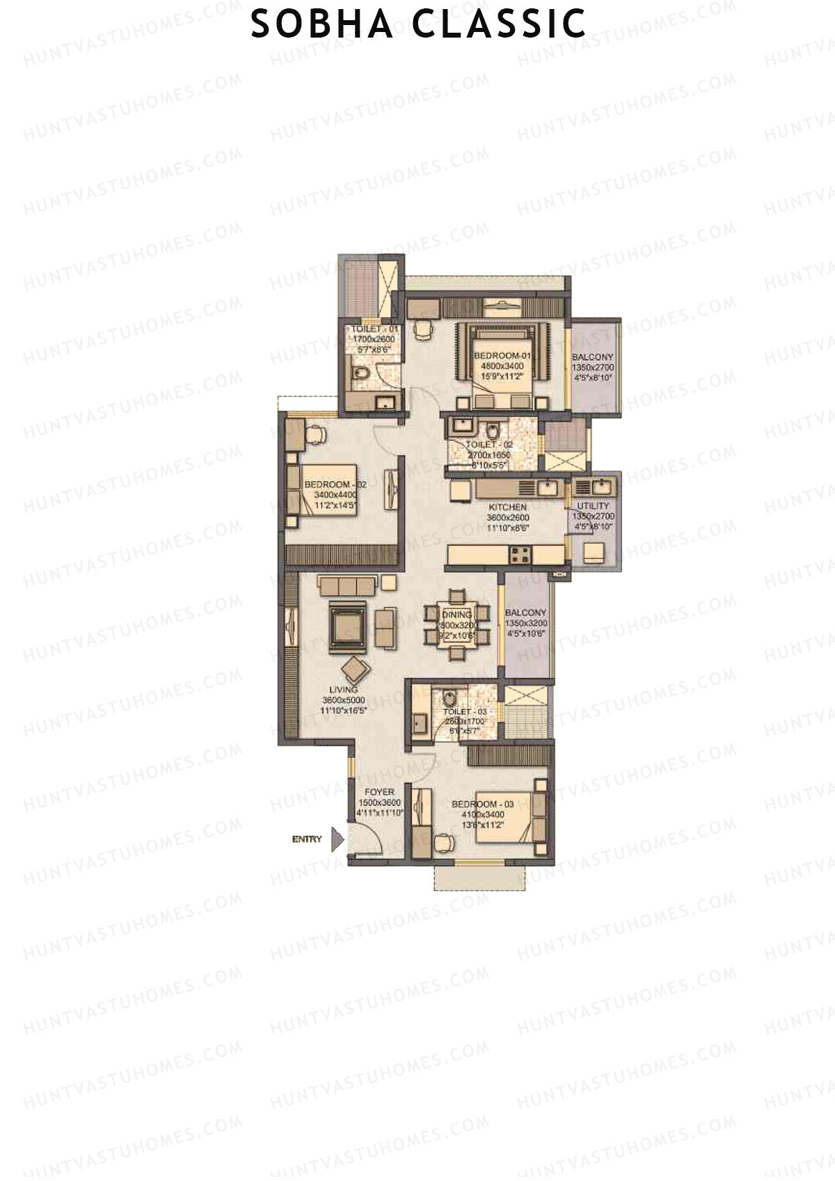 Sobha Classic Block 1 Unit 2 Floor Plan