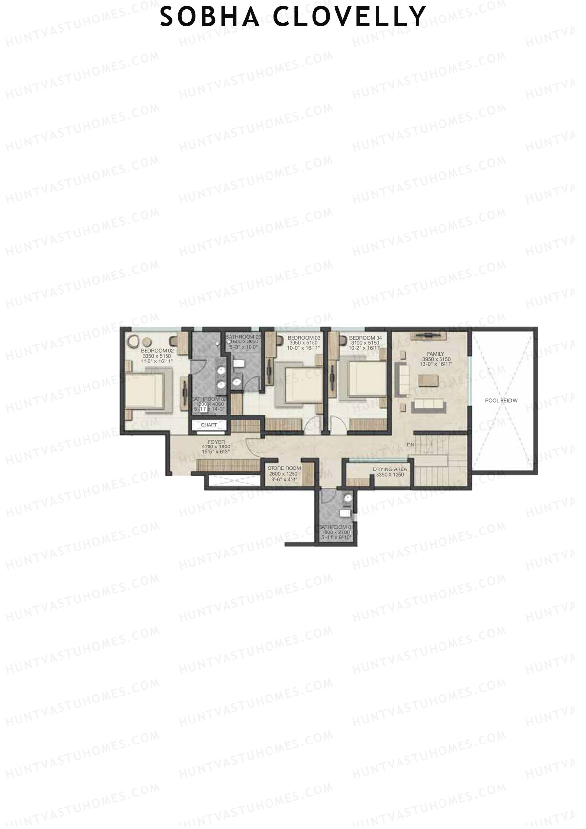 Sobha Clovelly, Block 1, Unit 4 (Duplex ), 4BHK, Super Area 4689   sq ft 