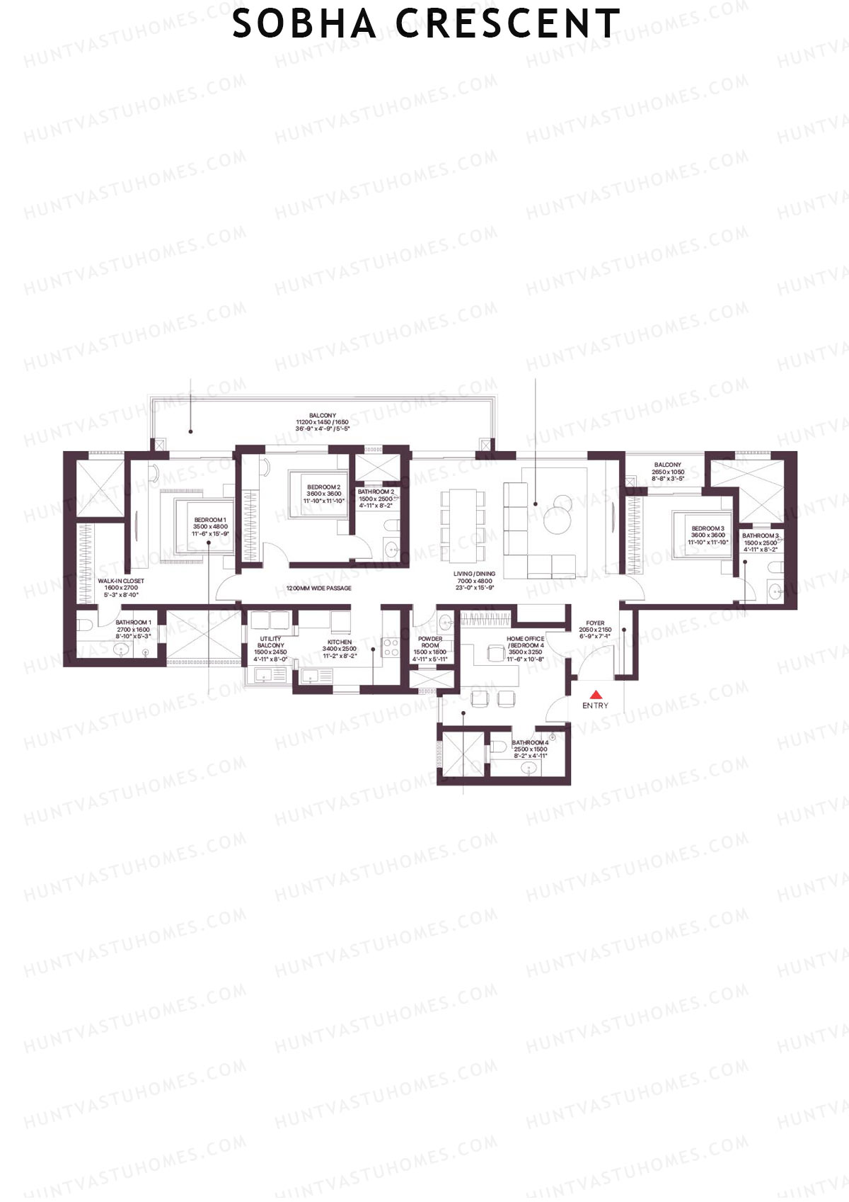 Sobha Crescent, Tower 3, Unit 3 (Type B1), 3BHK, Super Area 2669   sq ft 