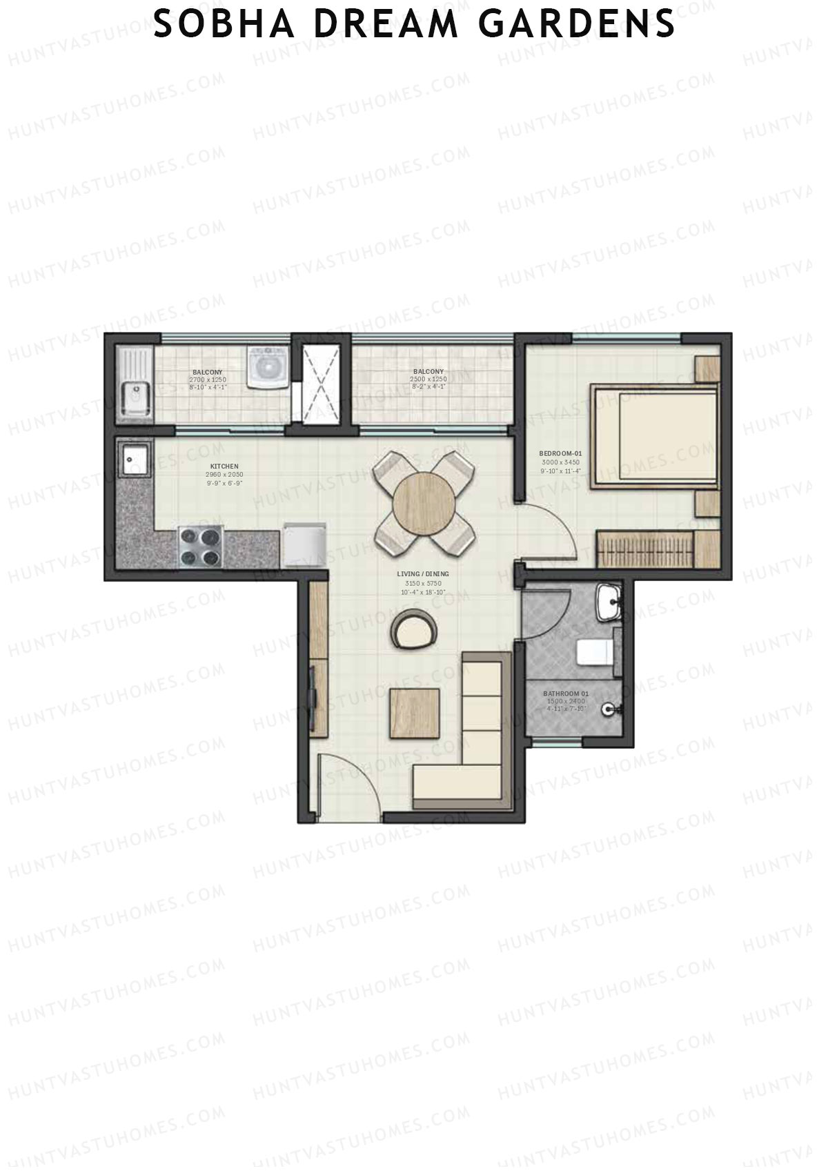 Sobha Dream Gardens Wing 5 Unit 2 (Type E) Floor Plan