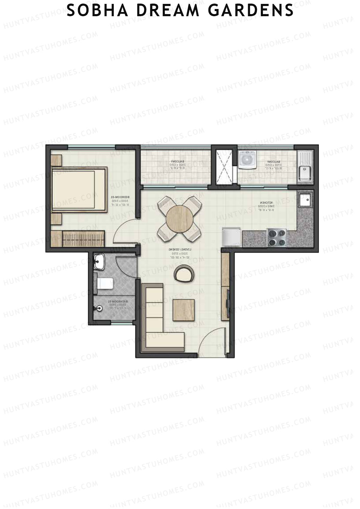 Sobha Dream Gardens Wing 5 Unit 3 (Type E) Floor Plan
