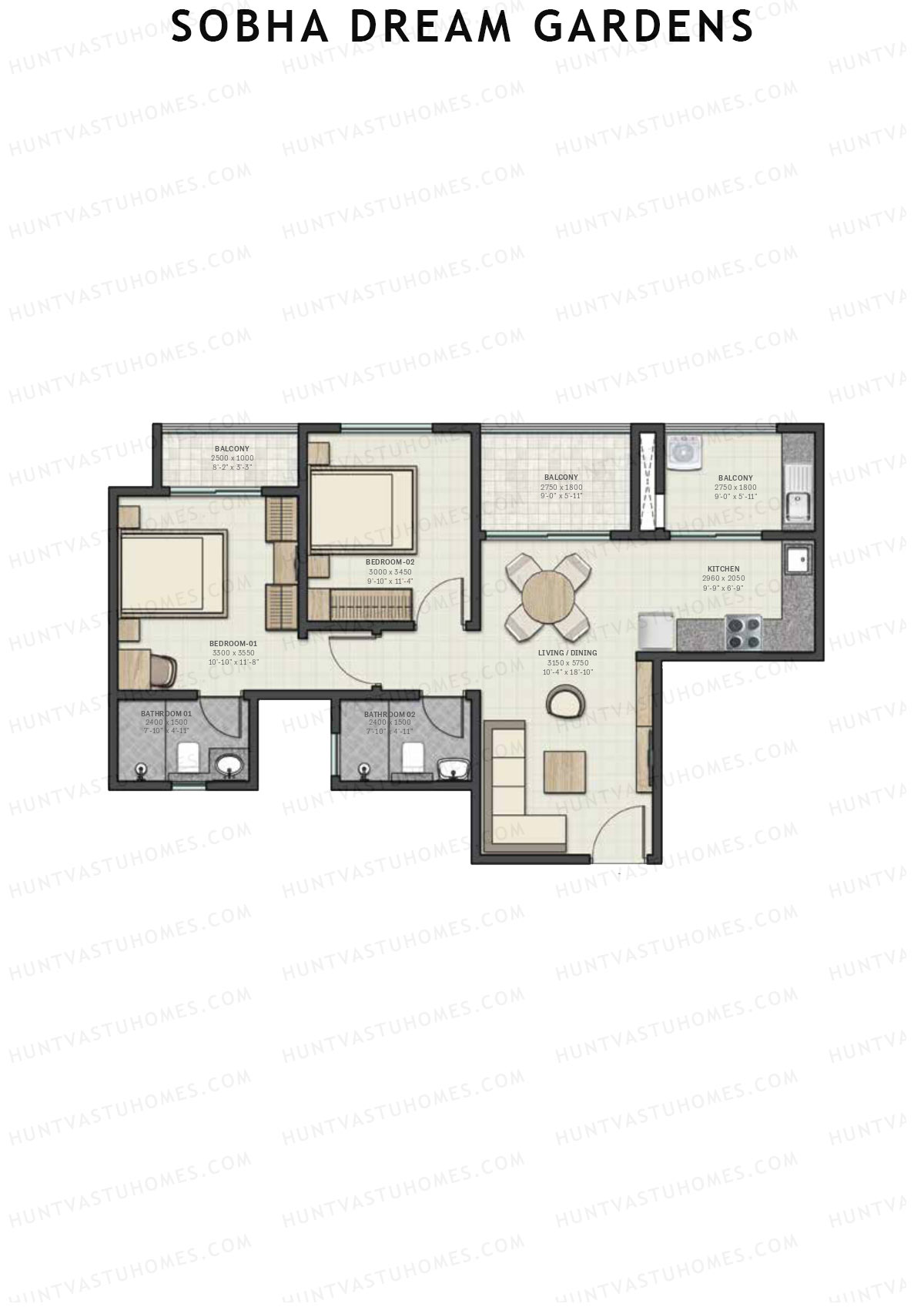 Sobha Dream Gardens Wing 6 Unit 1 (Type C) Floor Plan