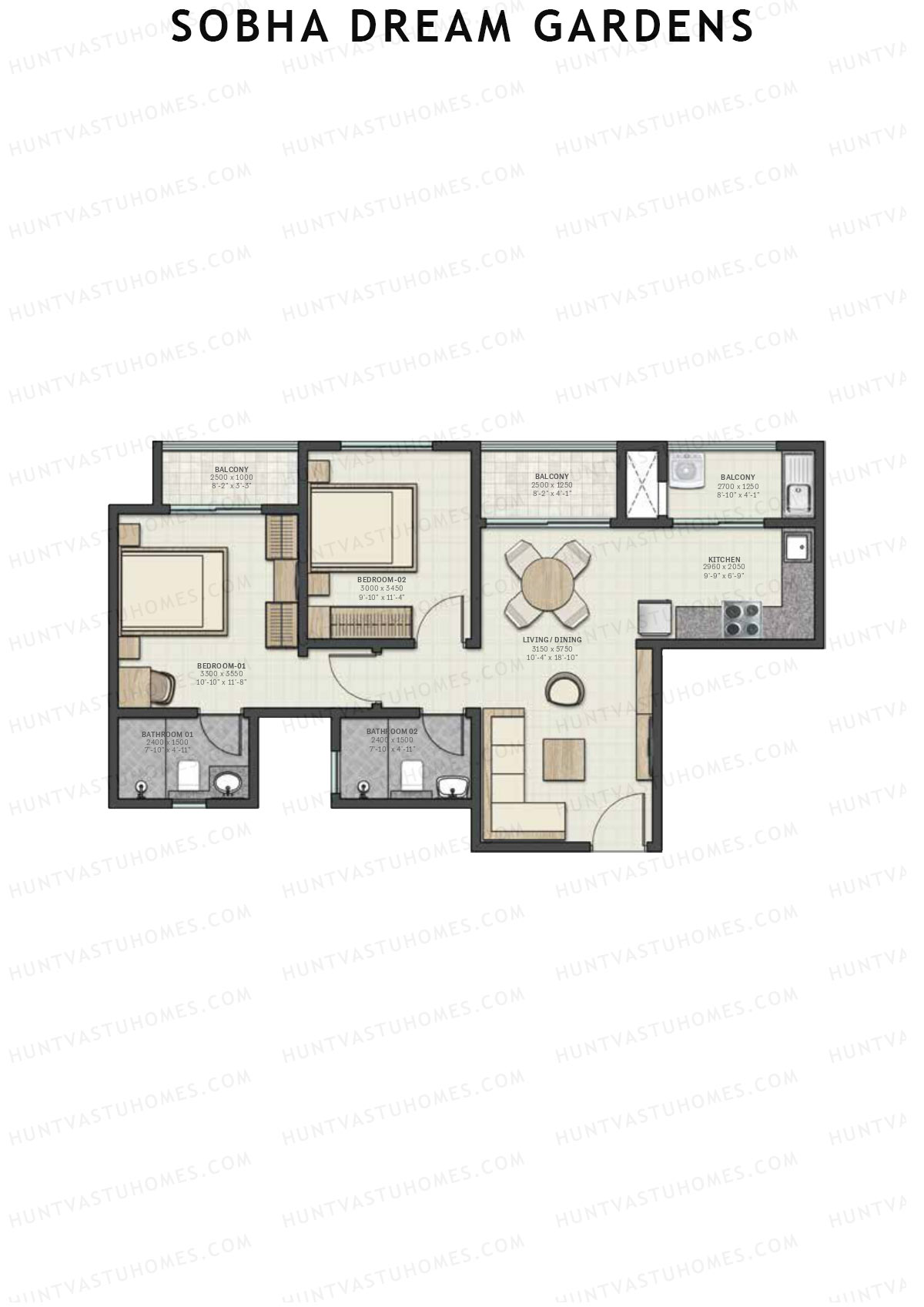 Sobha Dream Gardens Wing 8 Unit 1 (Type A) Floor Plan