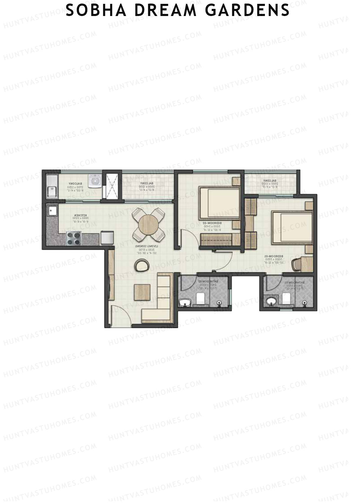 Sobha Dream Gardens Wing 8 Unit 2 (Type A) Floor Plan