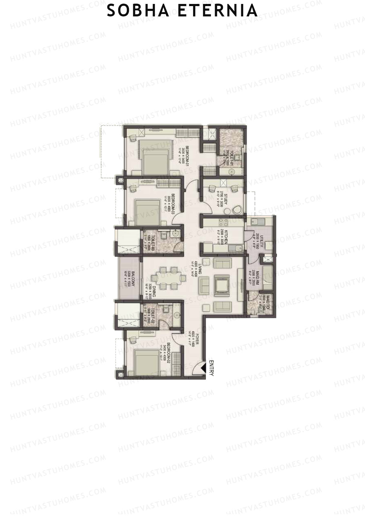 Sobha Eternia Block A Unit 1 (Type B) Floor Plan