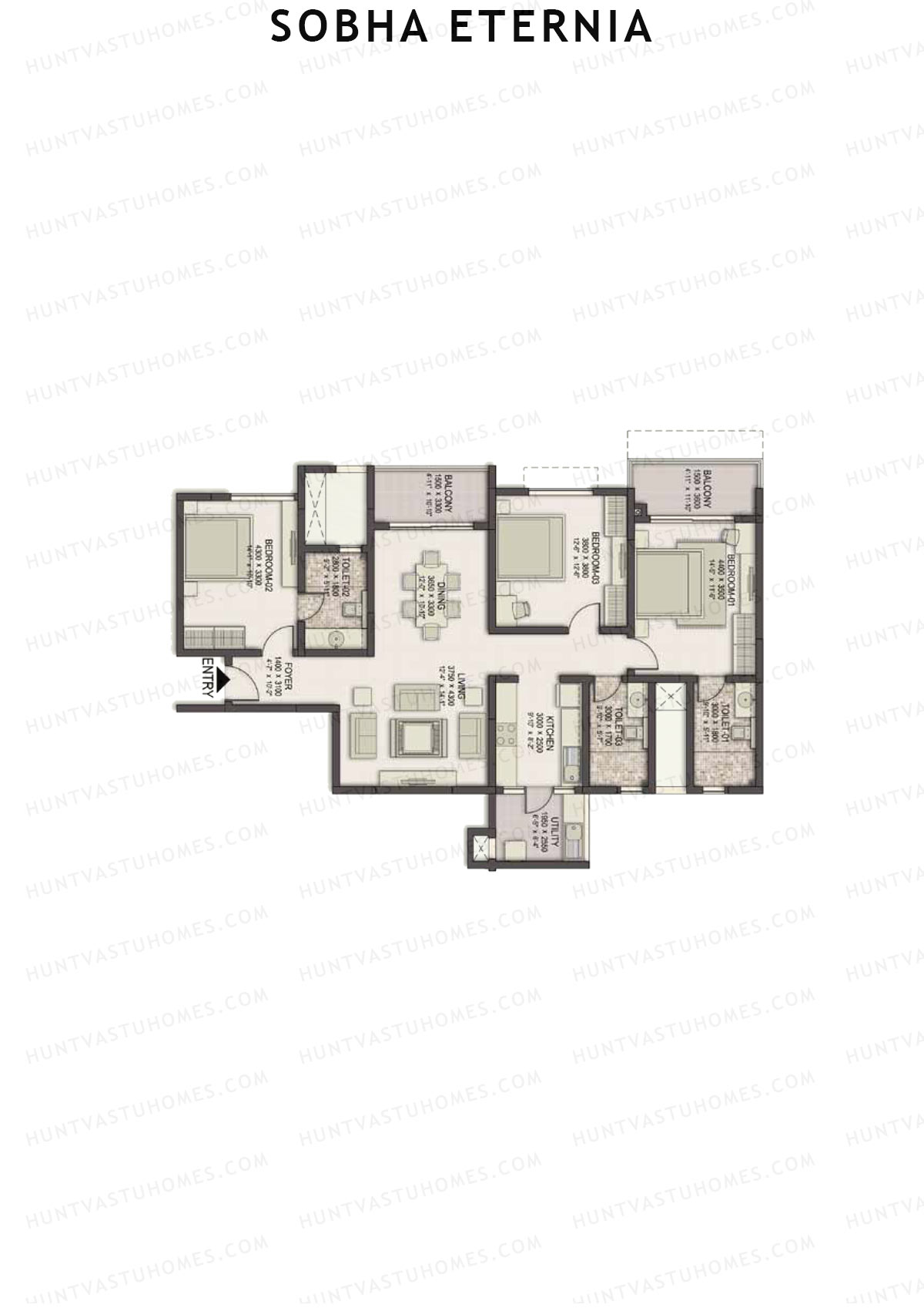 Sobha Eternia Block A Unit 3 (Type D) Floor Plan