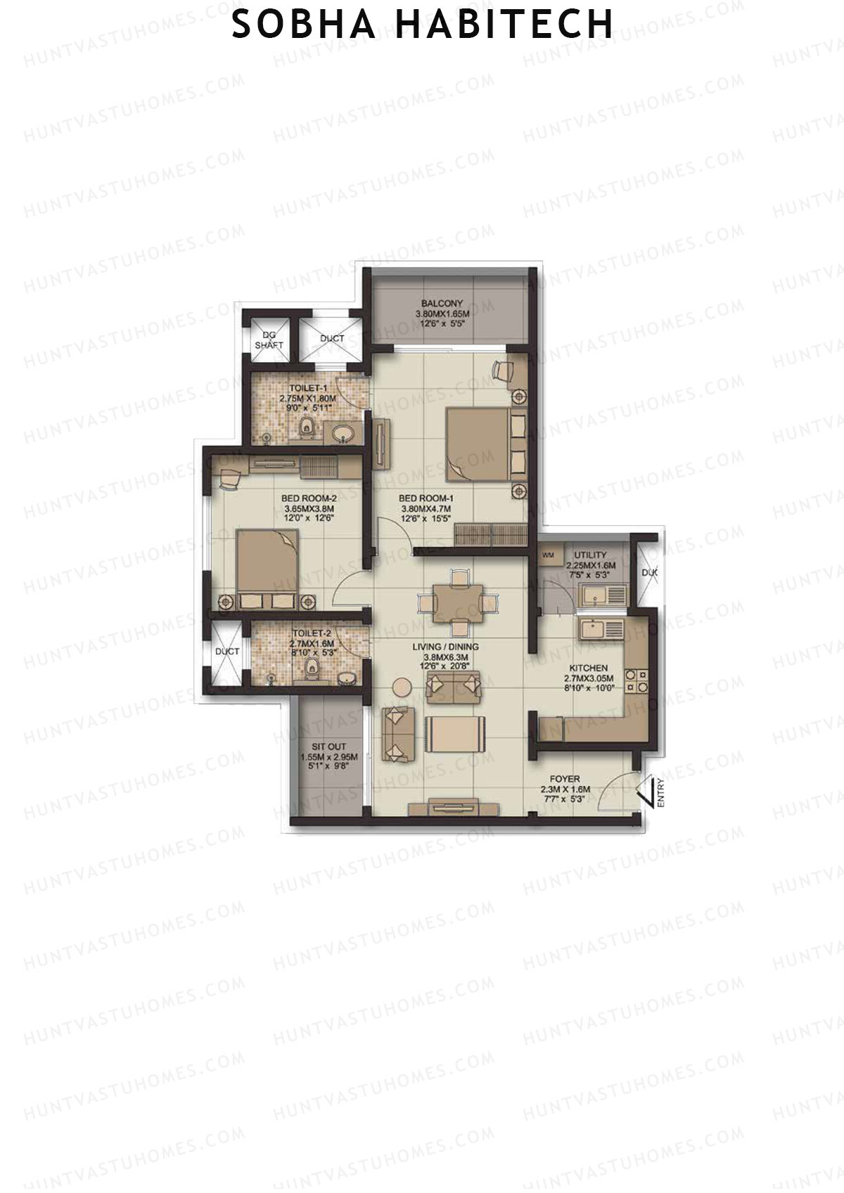 Sobha Habitech Wing 1 Unit 1 (Type A1) Floor Plan