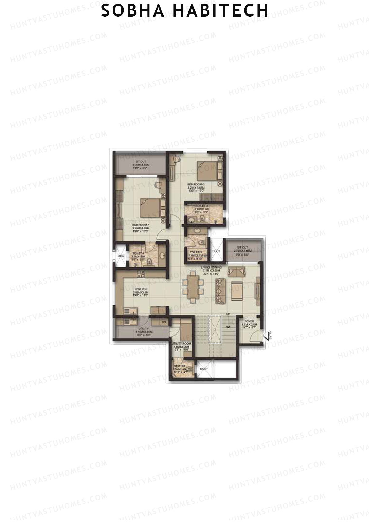 Sobha Habitech Wing 2 Unit 1 Type G3 (Duplex) Floor Plan