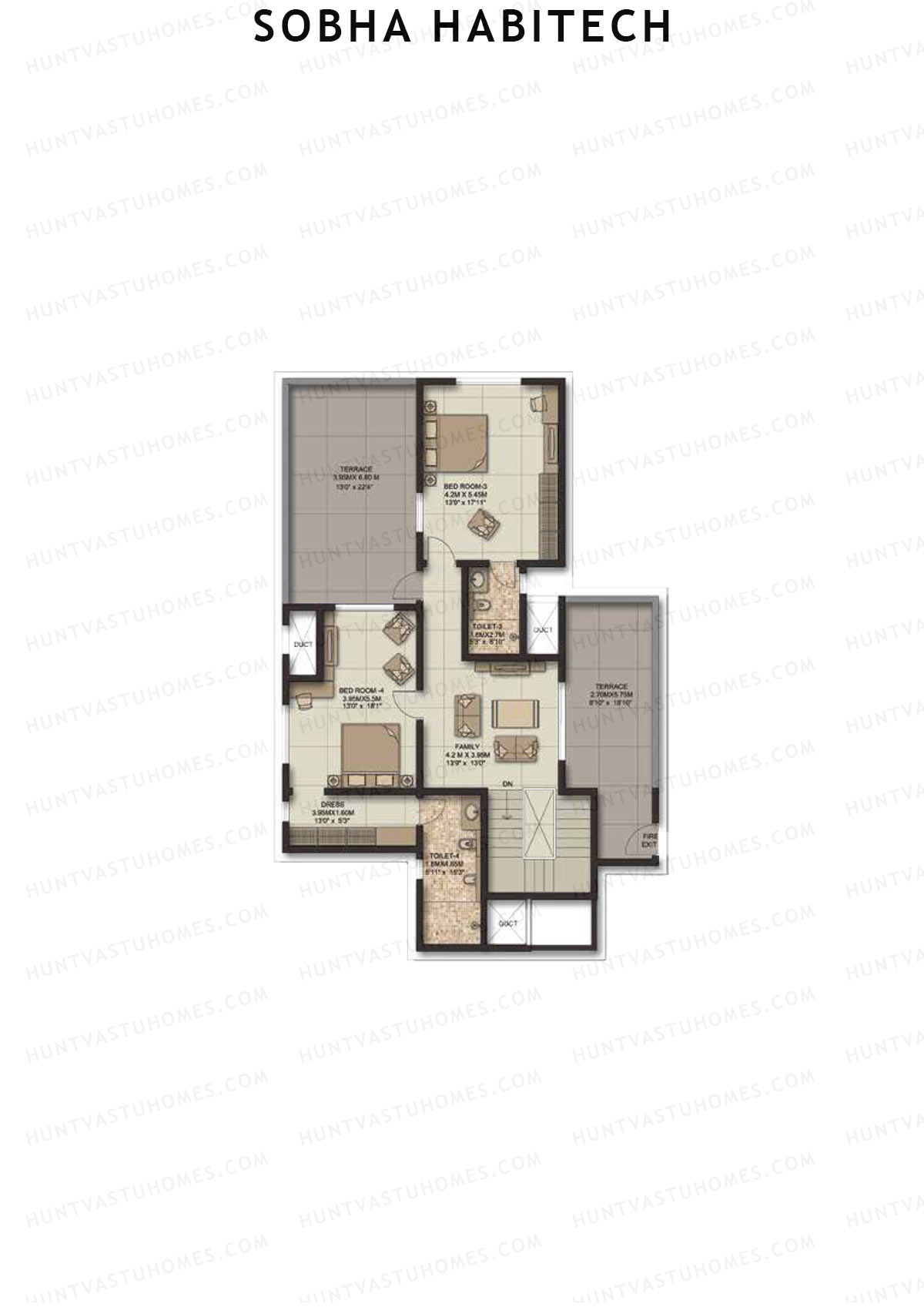 Sobha Habitech Wing 2 Unit 1 Type G3 (Duplex) Floor Plan