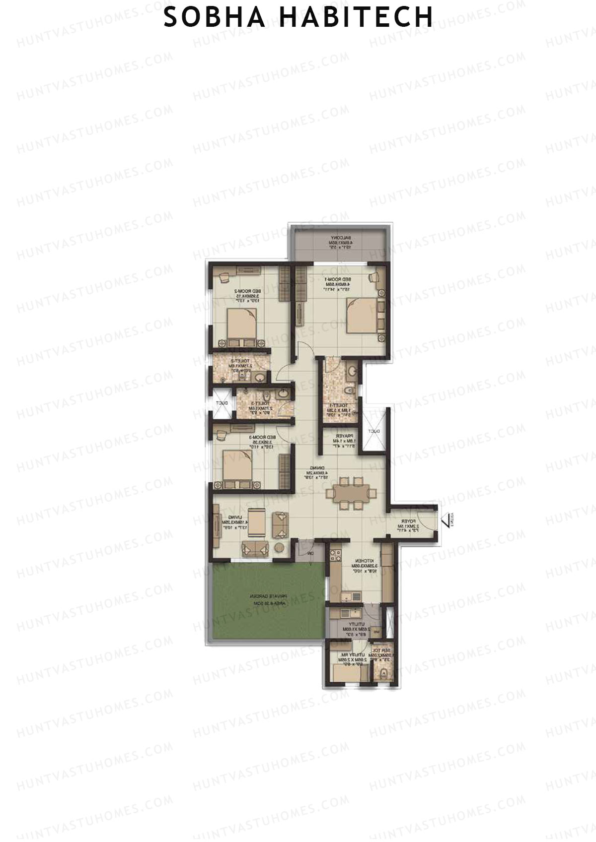 Sobha Habitech Wing 5 Unit 1 (Type K1) Floor Plan