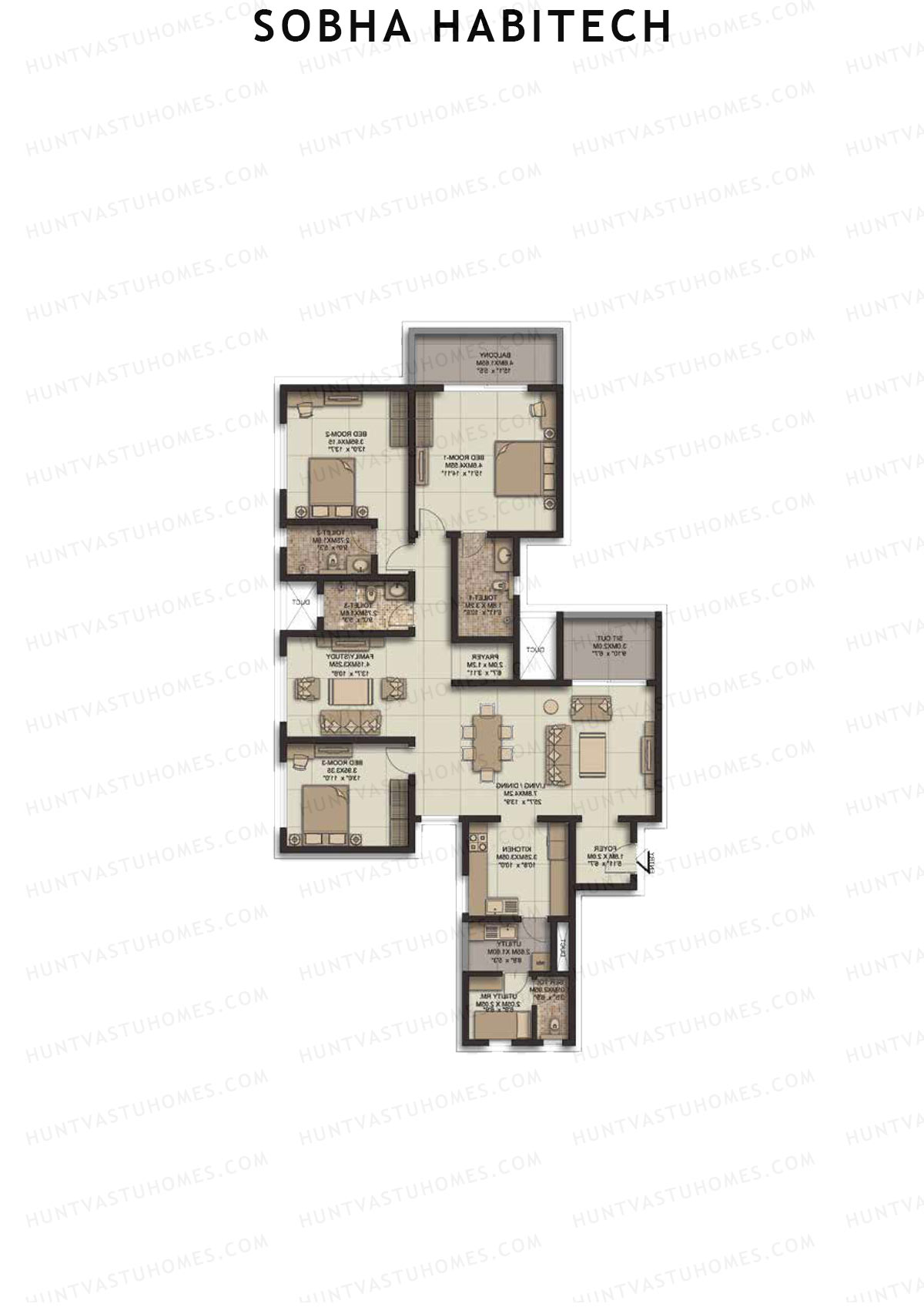 Sobha Habitech Wing 5 Unit 1 (Type K2) Floor Plan