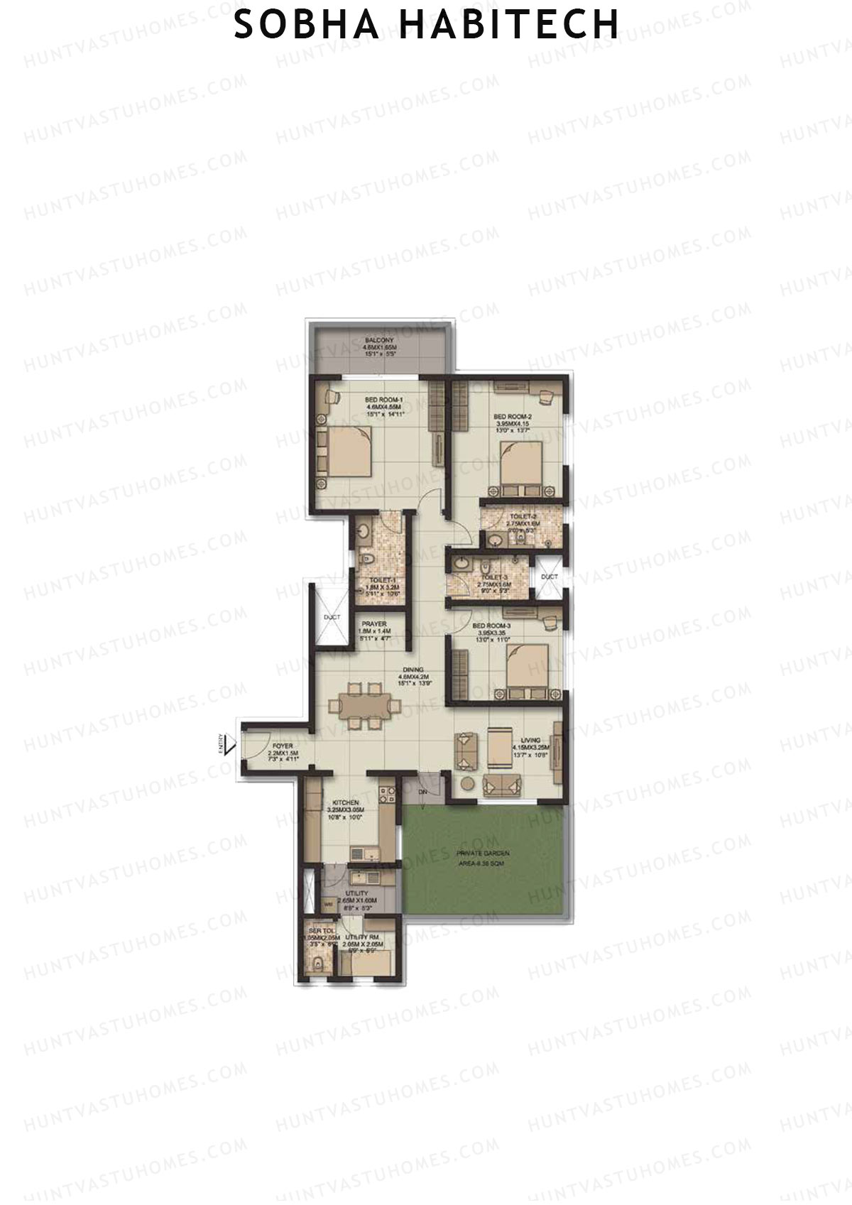 Sobha Habitech Wing 5 Unit 2 (Type K1) Floor Plan