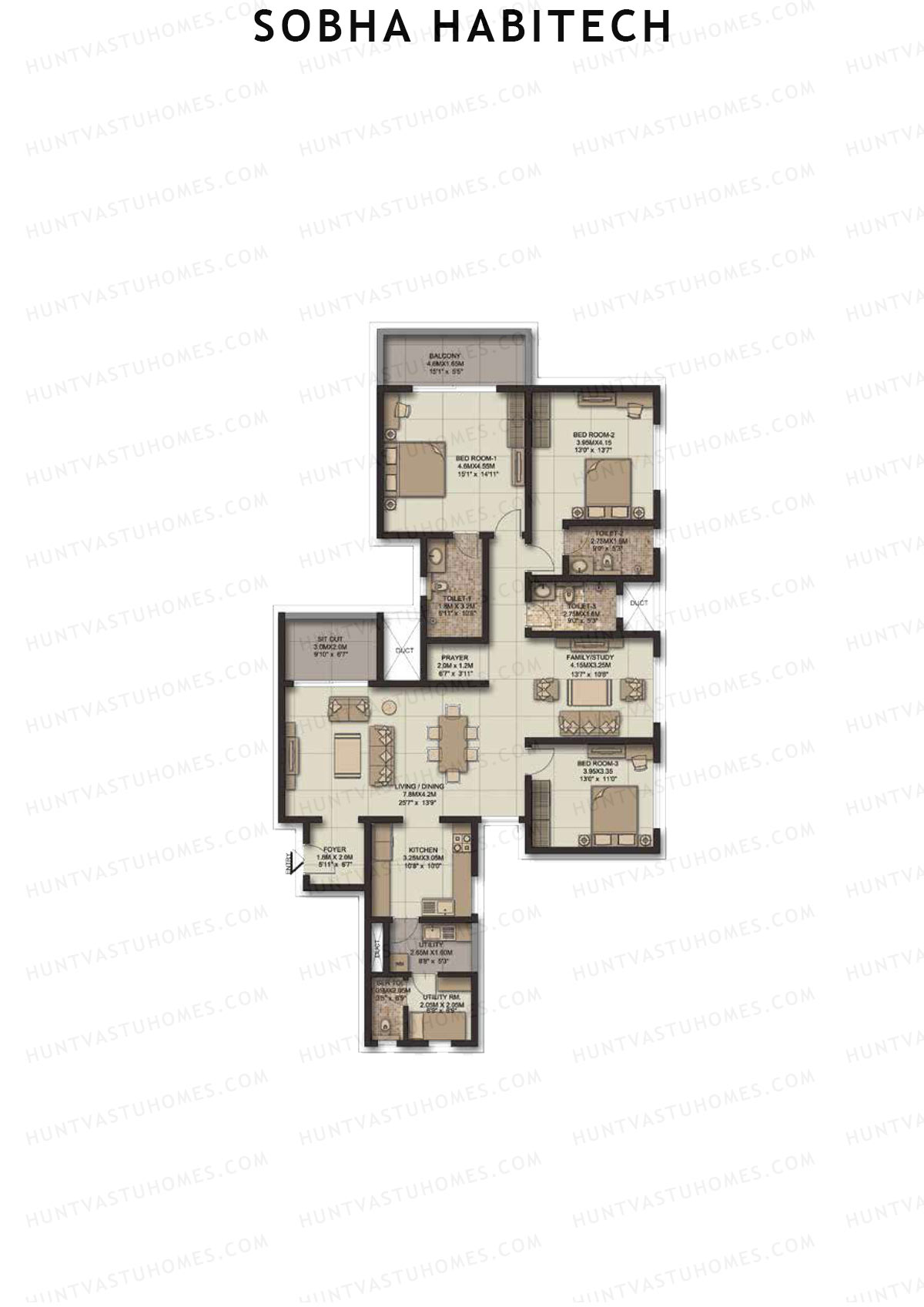 Sobha Habitech Wing 5 Unit 2 (Type K2) Floor Plan