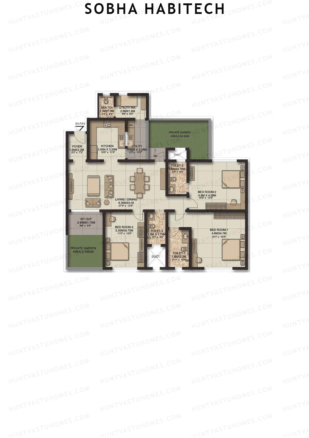Sobha Habitech Wing 5 Unit 3 (Type L1) Floor Plan