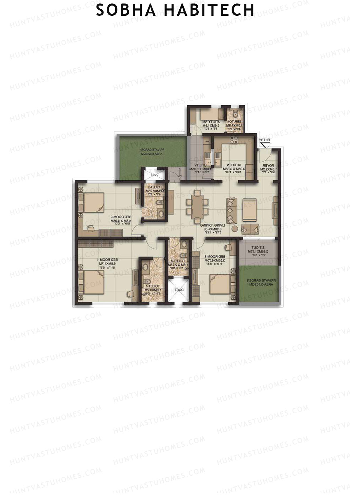 Sobha Habitech Wing 5 Unit 4 (Type L1) Floor Plan