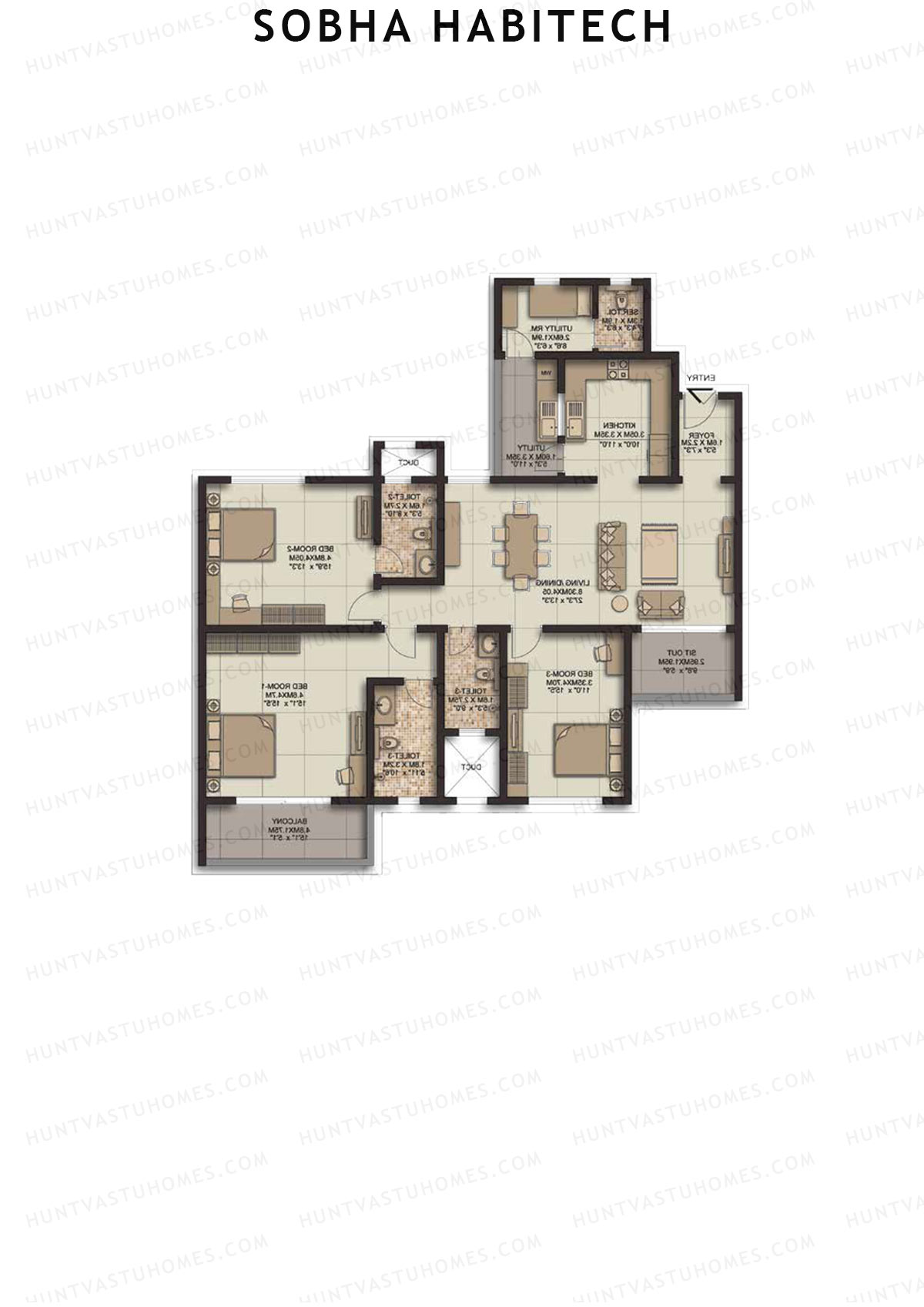 Sobha Habitech Wing 5 Unit 4 (Type L2) Floor Plan