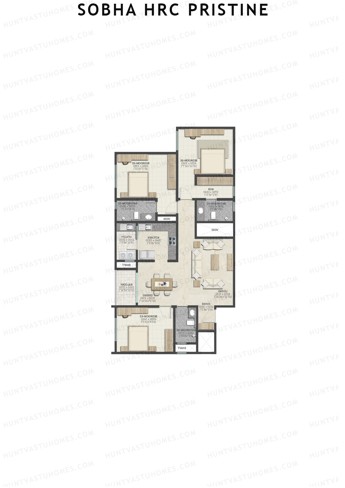 Sobha HRC Pristine Block 1 Unit 2 (Type C) Floor Plan