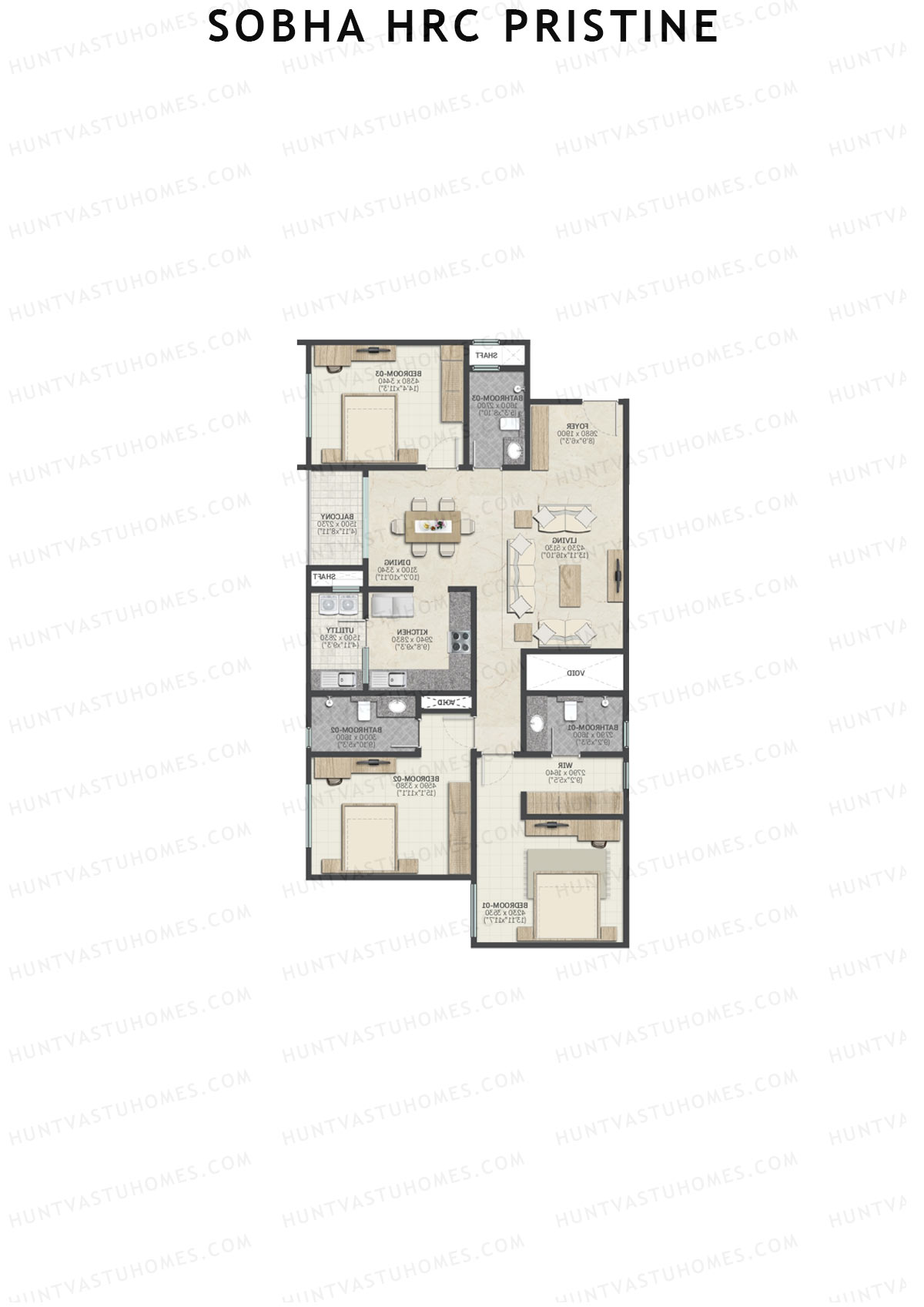 Sobha HRC Pristine Block 1 Unit 3 (Type E) Floor Plan