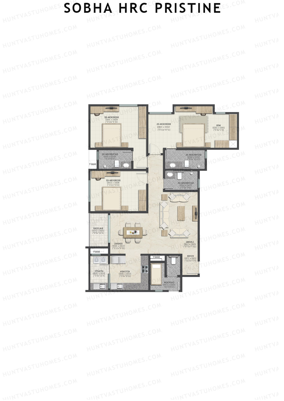 Sobha HRC Pristine Block 1 Unit 4 (Type F4) Floor Plan