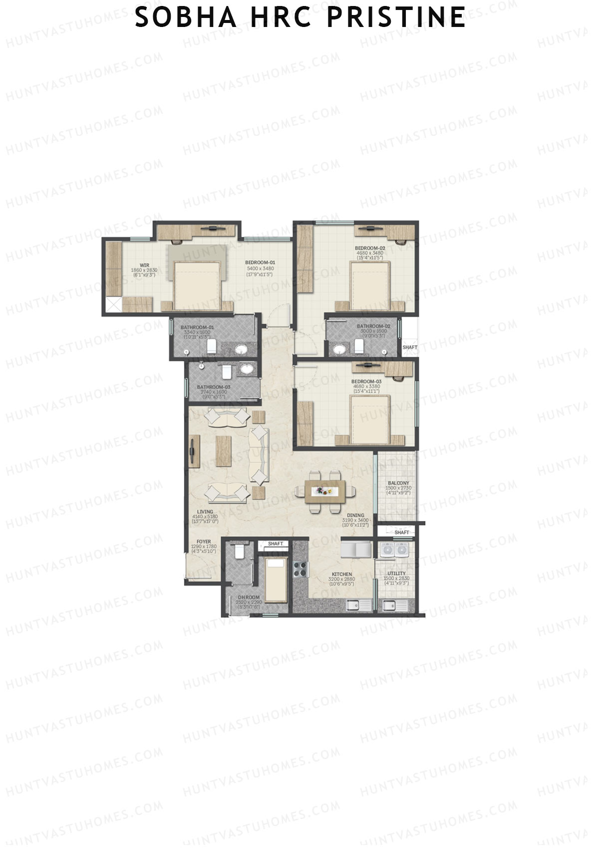 Sobha HRC Pristine Block 1 Unit 5 (Type F4) Floor Plan