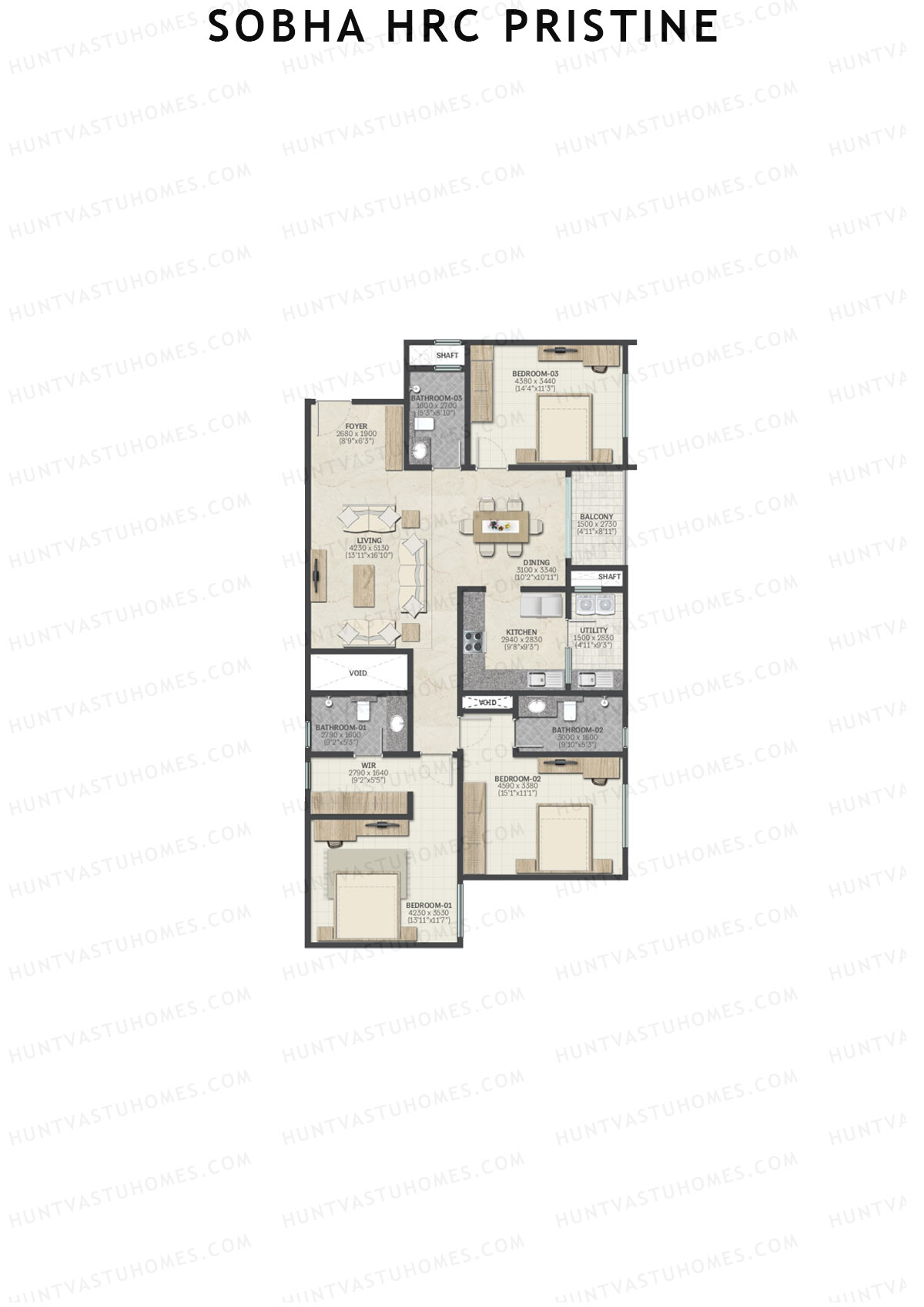 Sobha HRC Pristine Block 1 Unit 6 (Type E) Floor Plan