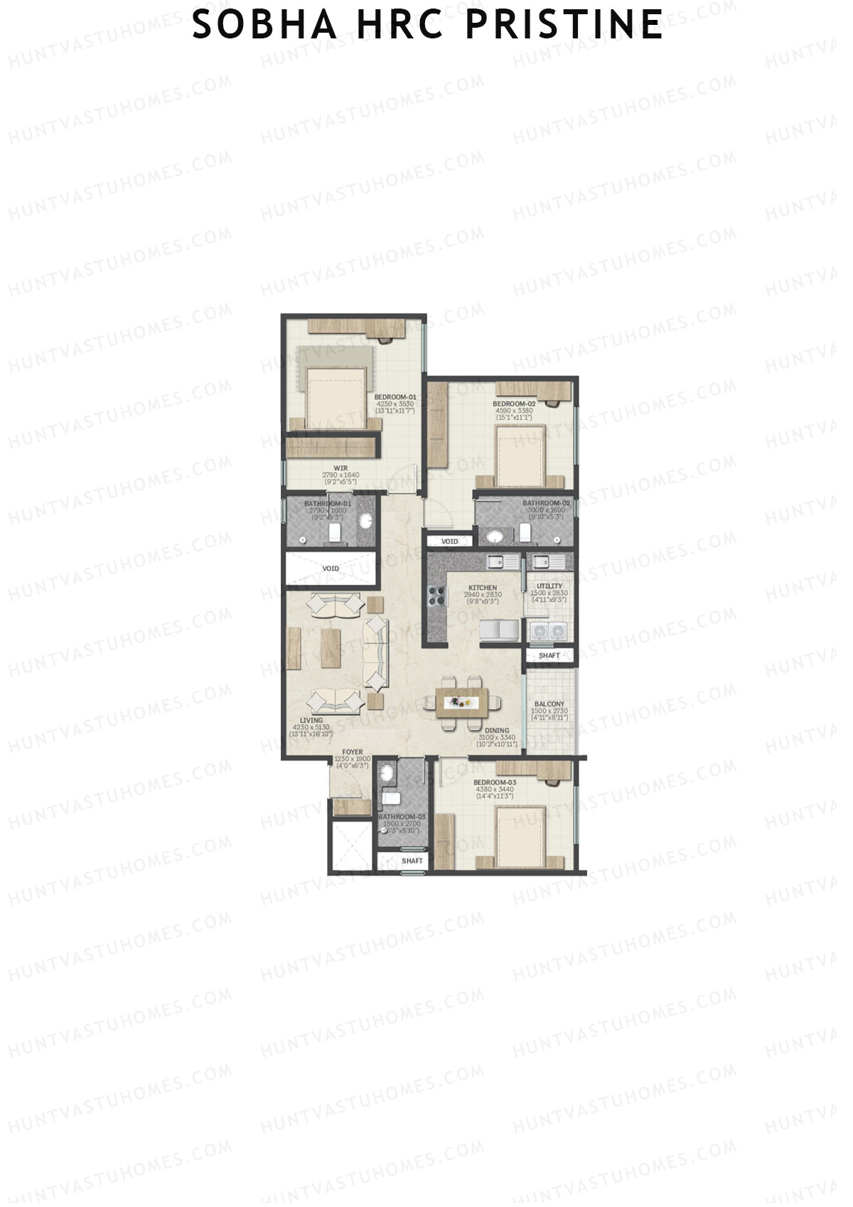 Sobha HRC Pristine Block 1 Unit 7 (Type C) Floor Plan