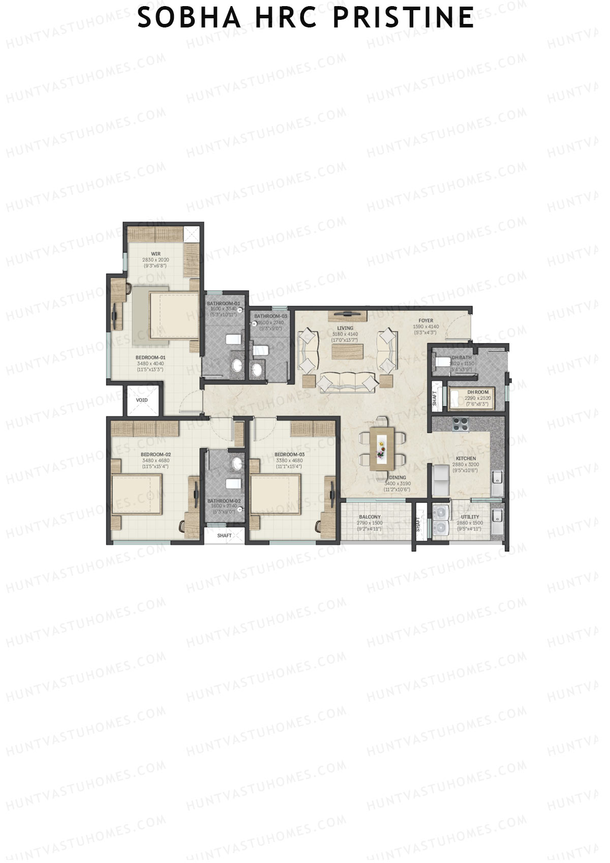 Sobha HRC Pristine Block 2 Unit 1 (Type G2) Floor Plan