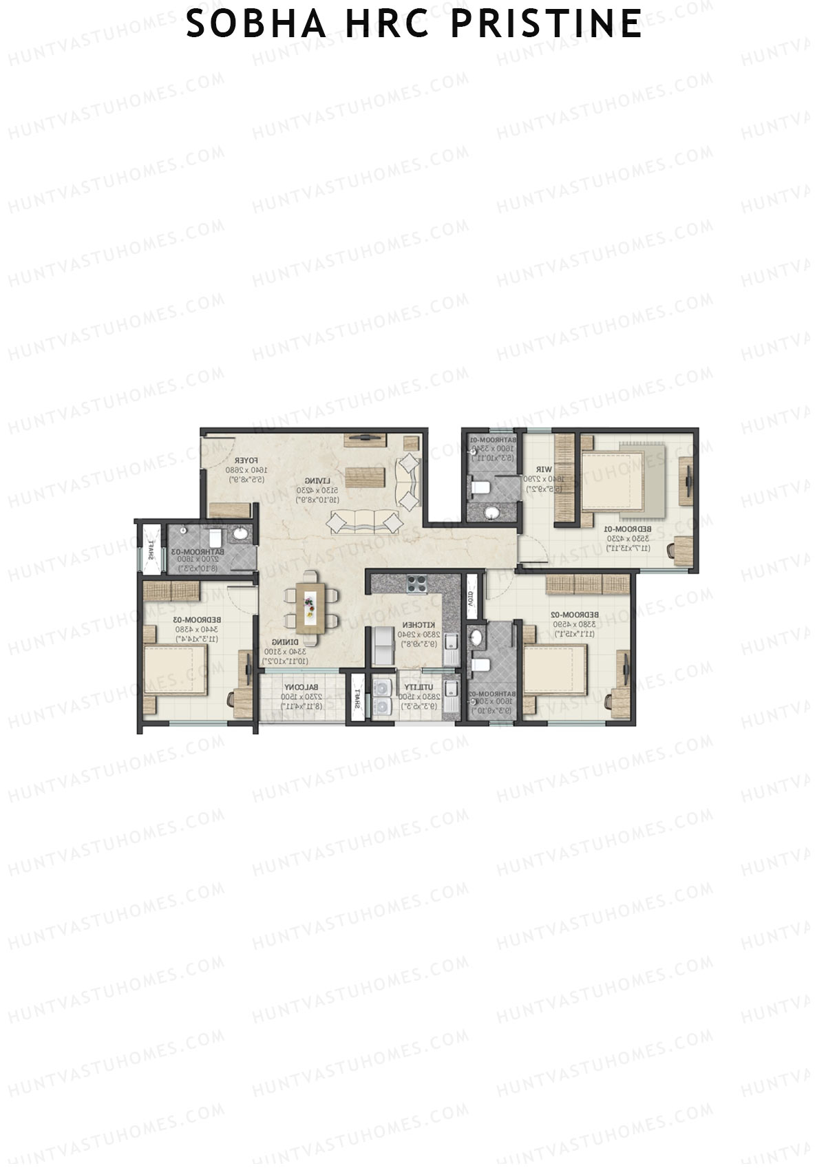 Sobha HRC Pristine Block 2 Unit 2 (Type H) Floor Plan