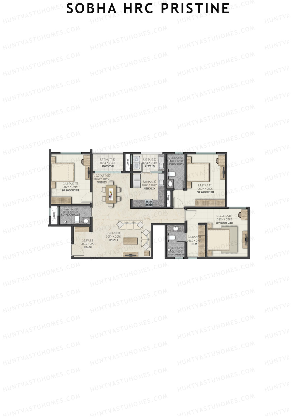Sobha HRC Pristine Block 2 Unit 7 (Type H) Floor Plan