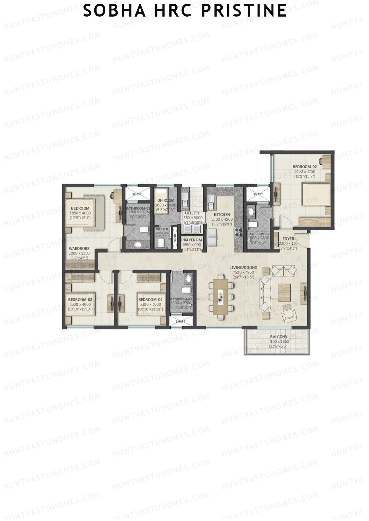 Sobha HRC Pristine Block 3 Unit 1 (Type L) Floor Plan