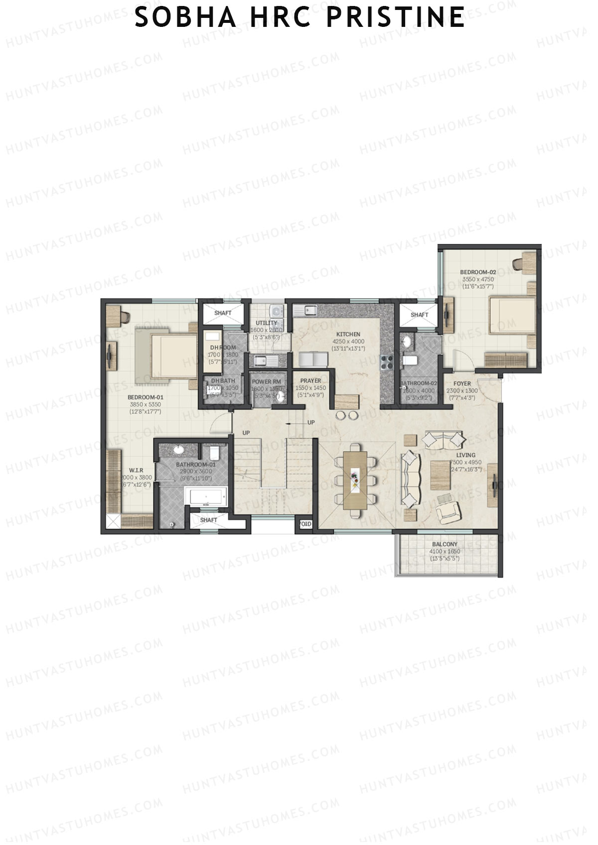 Sobha HRC Pristine Block 3 Unit 1 Type L1 (Penthouse) Floor Plan