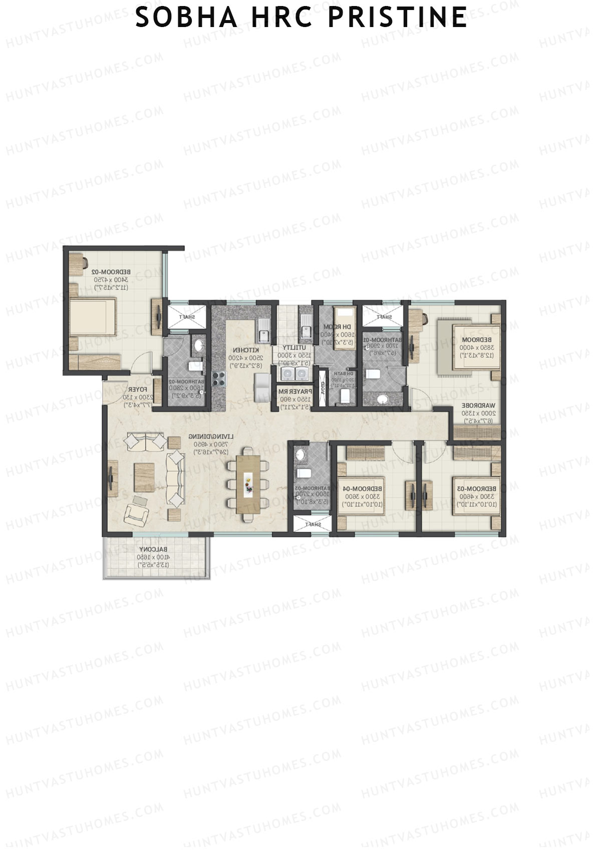 Sobha HRC Pristine Block 3 Unit 2 (Type L) Floor Plan