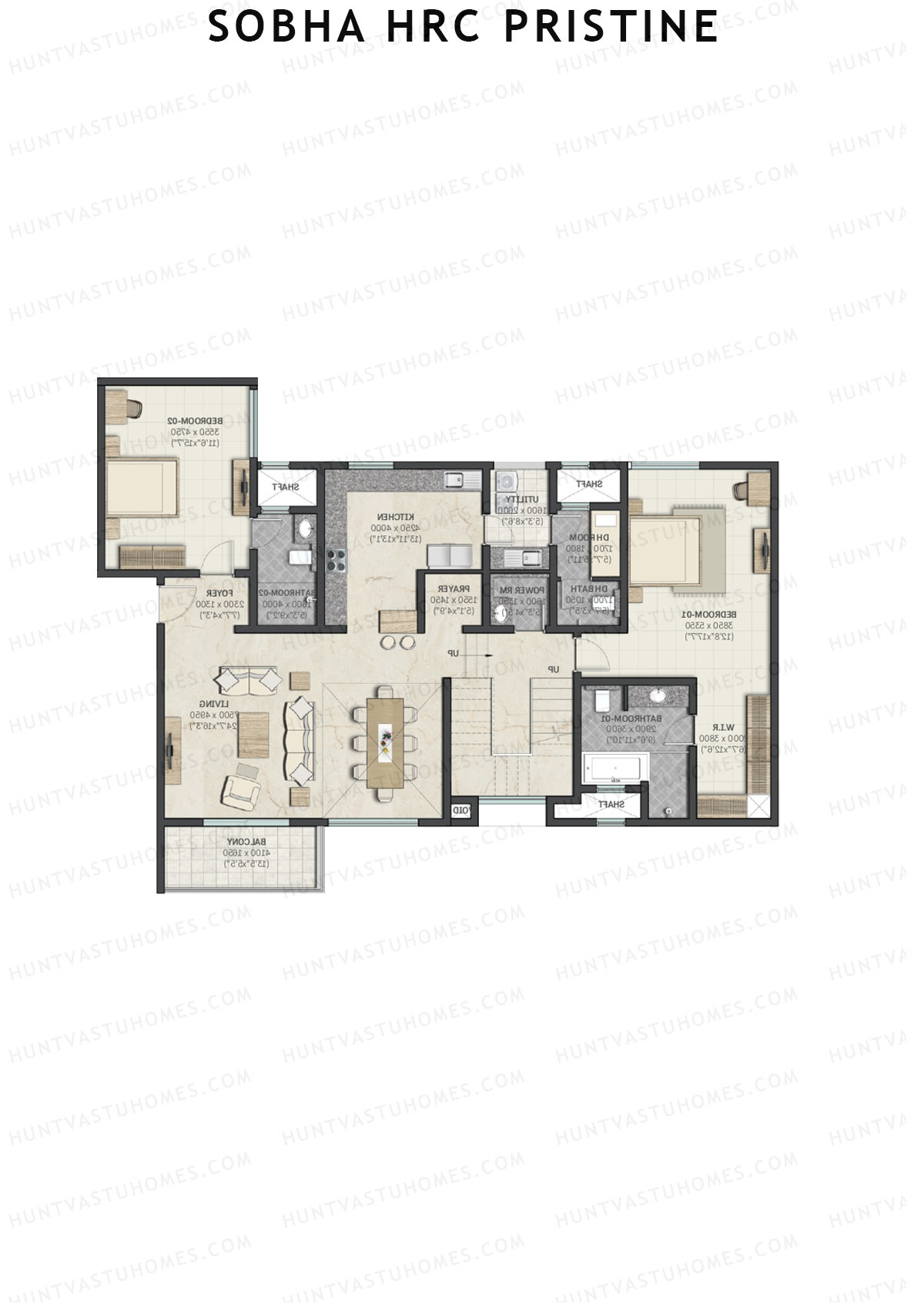 Sobha HRC Pristine Block 3 Unit 2 Type L1 (Penthouse) Floor Plan