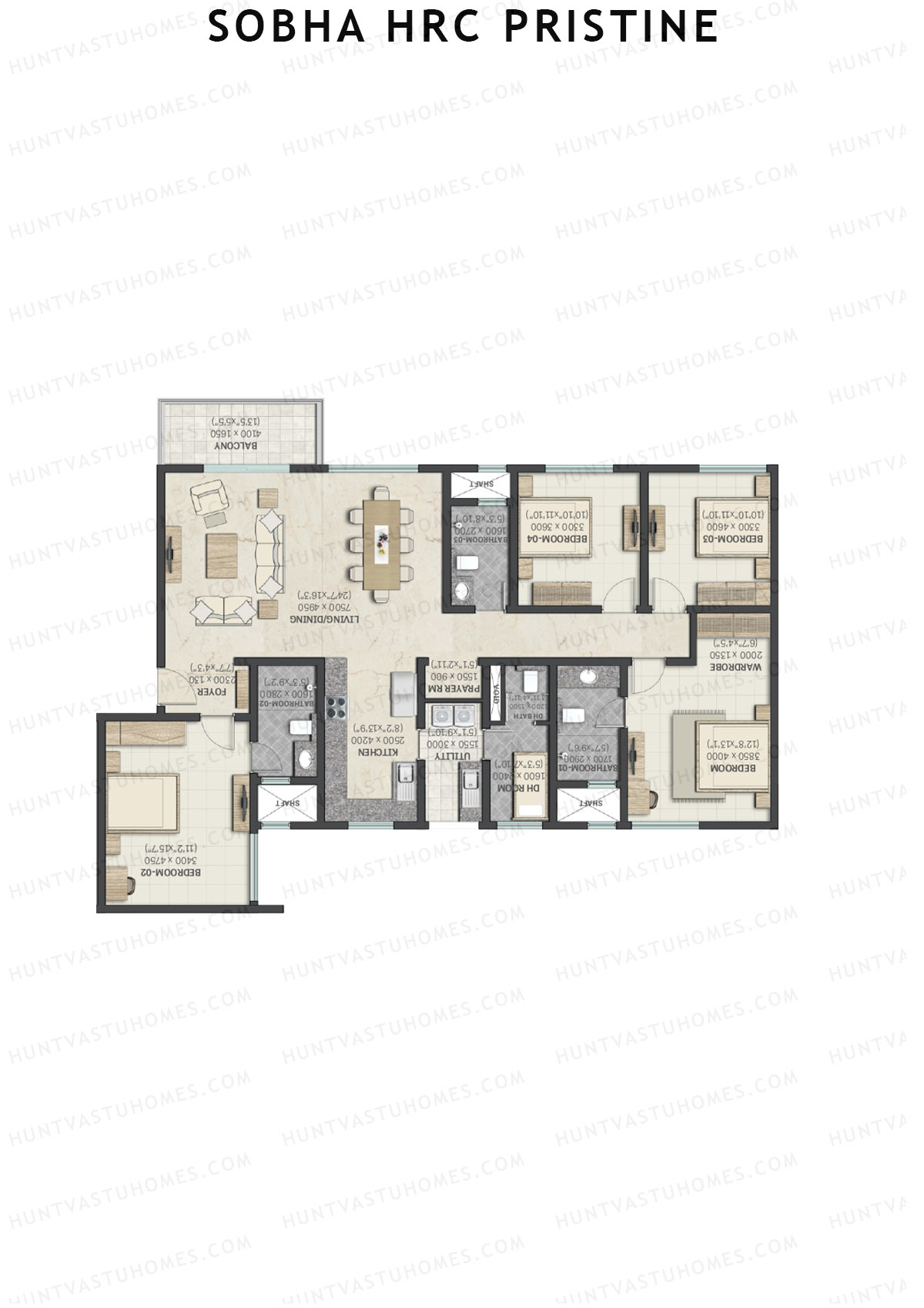 Sobha HRC Pristine Block 3 Unit 3 (Type L) Floor Plan