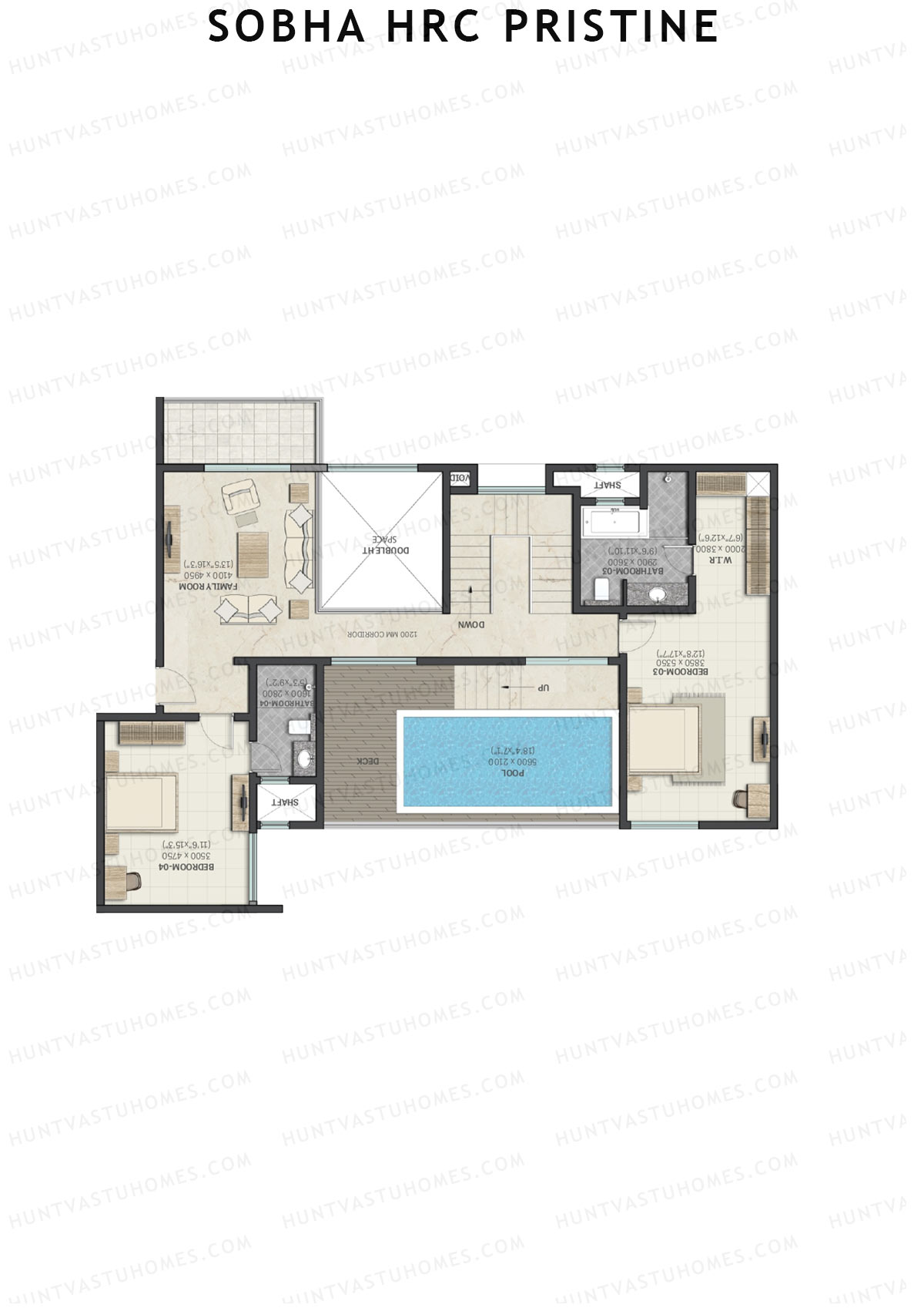 Sobha HRC Pristine Block 3 Unit 3 Type L1 (Penthouse) Floor Plan