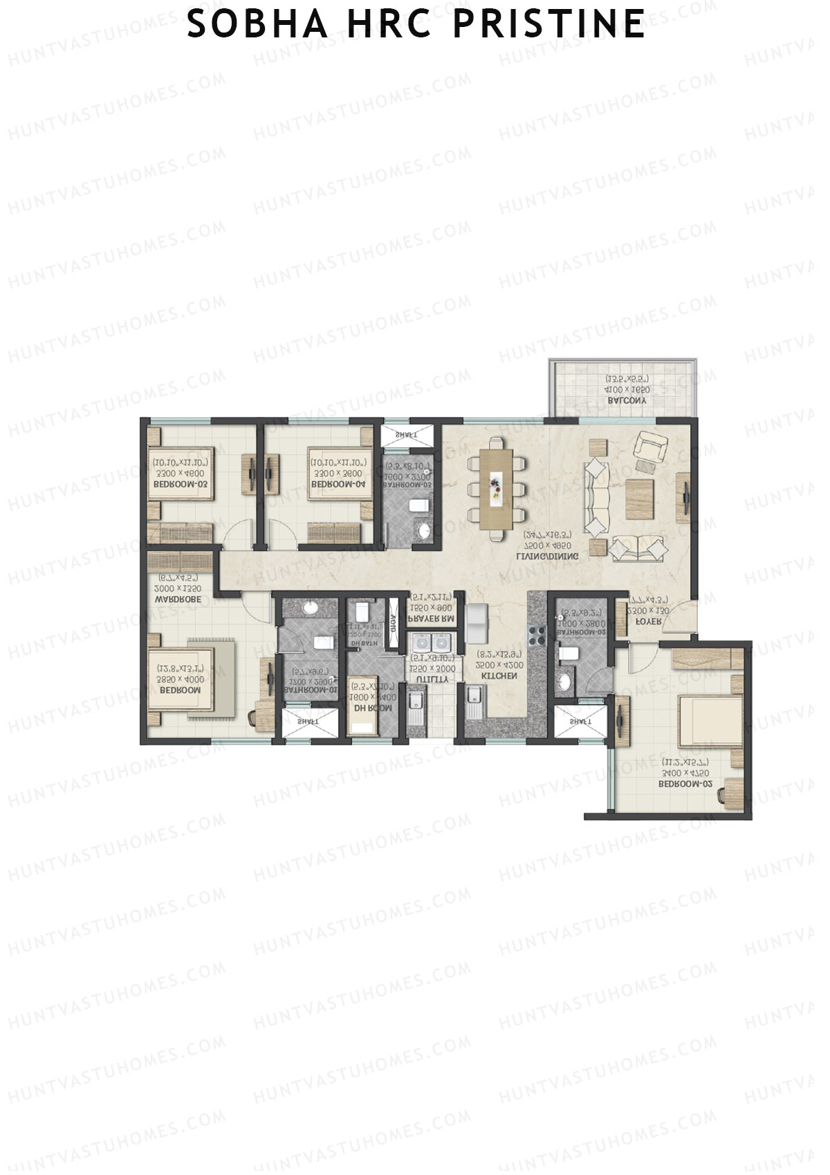 Sobha HRC Pristine Block 3 Unit 4 (Type L) Floor Plan