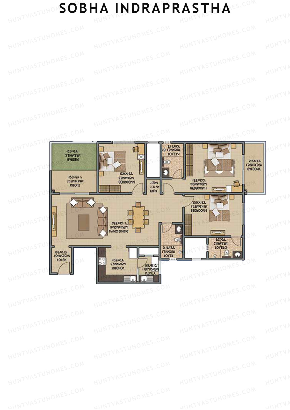 Sobha Indraprastha Wing 1 Unit 2 (Type B3) Floor Plan