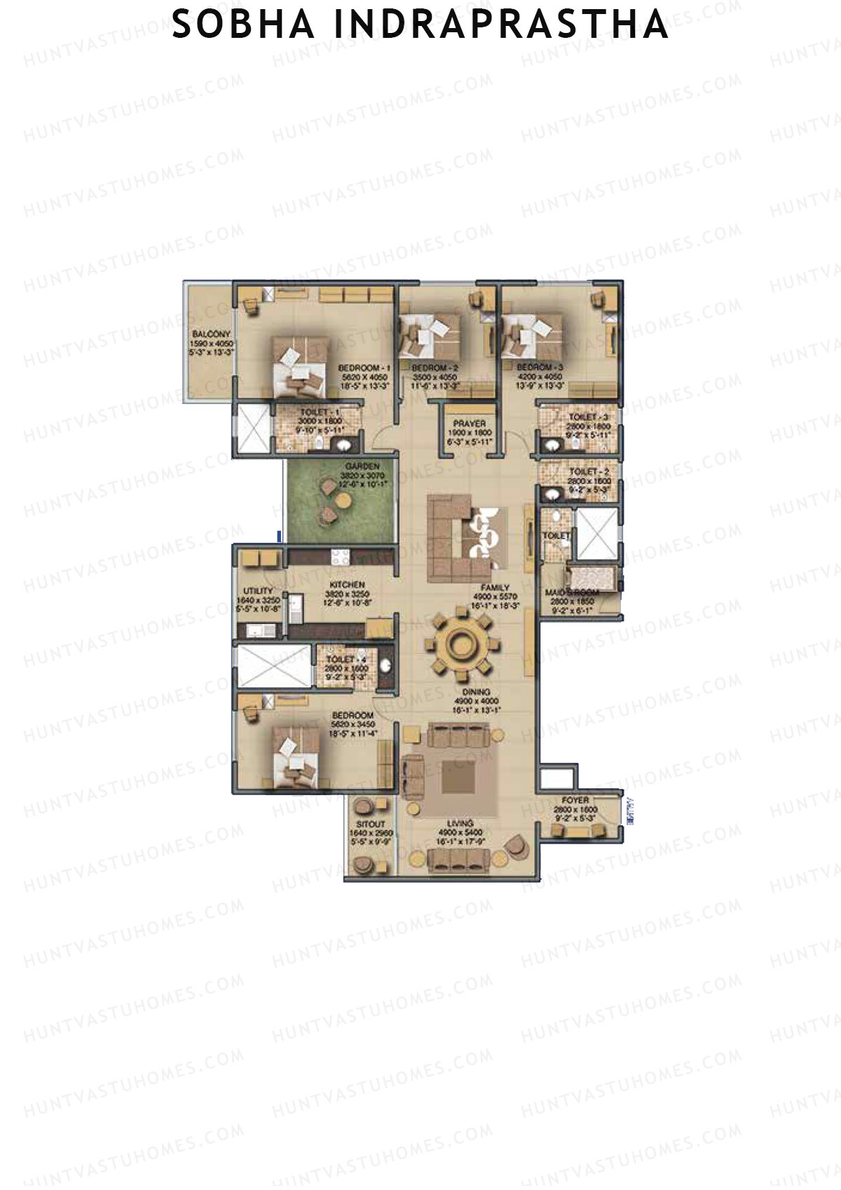 Sobha Indraprastha Wing 1 Unit 3 (Type A) Floor Plan