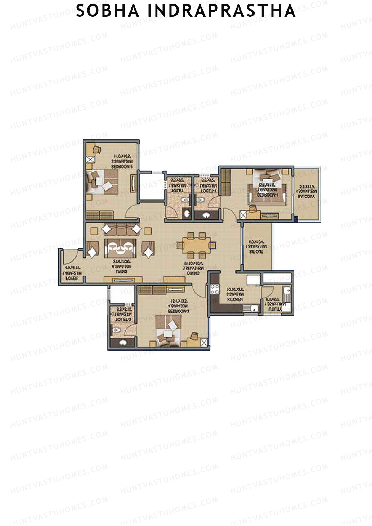 Sobha Indraprastha Wing 1 Unit 5 (Type D1) Floor Plan