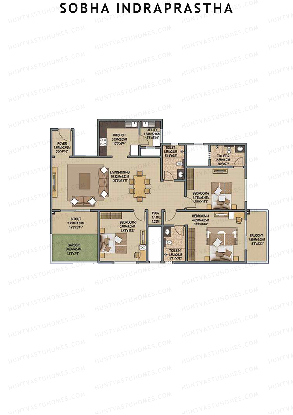 Sobha Indraprastha Wing 2 Unit 2 (Type B3) Floor Plan