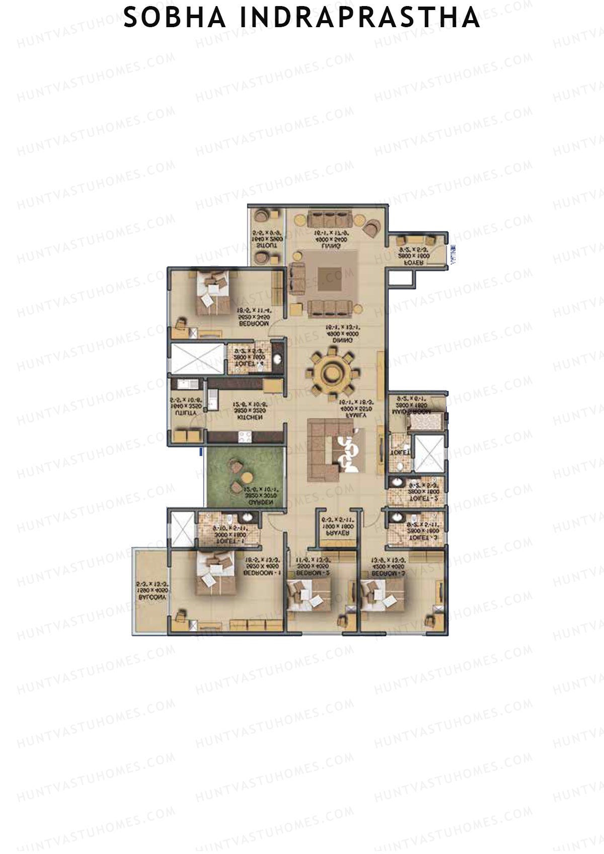 Sobha Indraprastha Wing 2 Unit 3 (Type A) Floor Plan